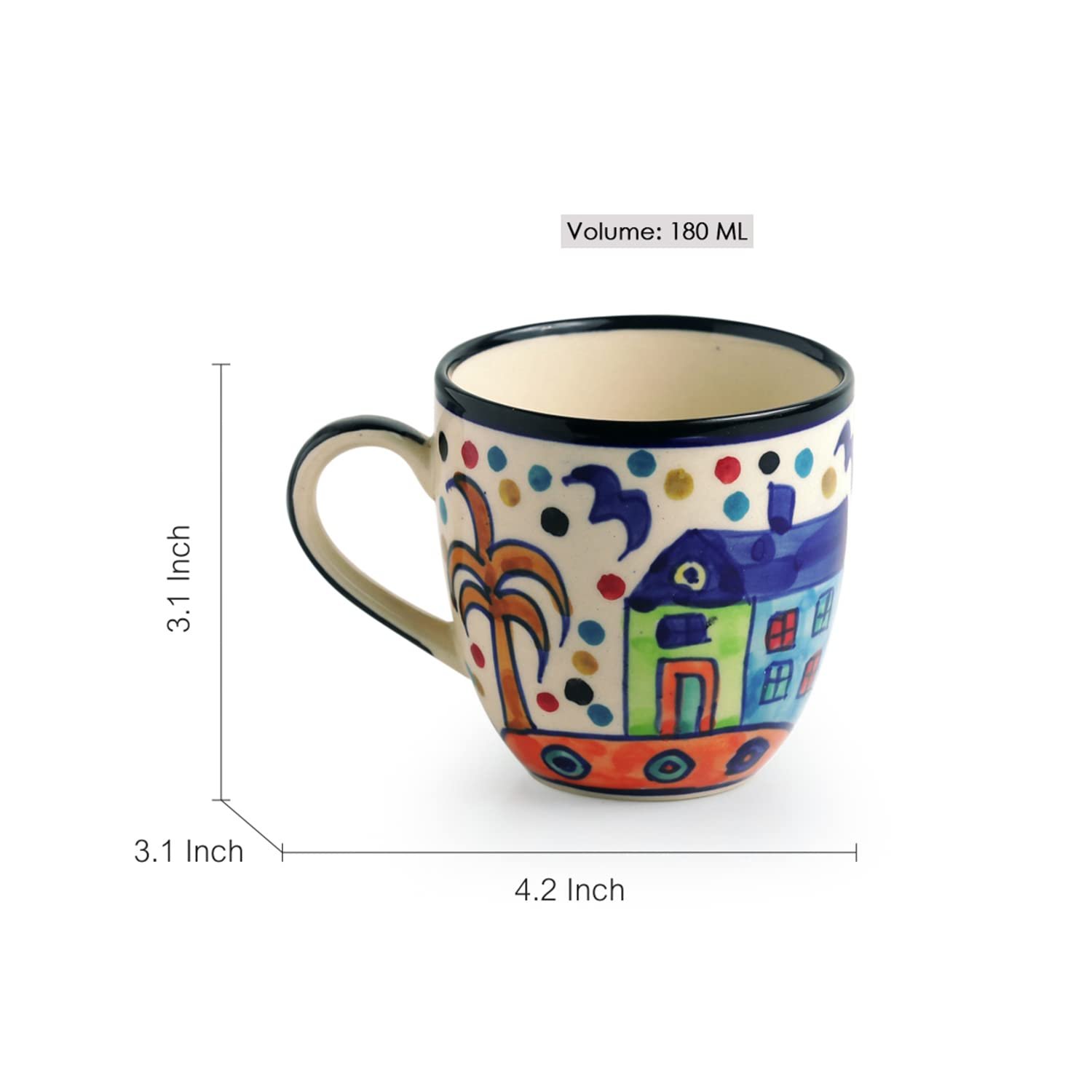 ExclusiveLane 'The Hut Morning Companions' Ceramic Tea Cups Set of 6 for Tea Cups Ceramic (180 ml, Dishwasher & Microwave Safe, Multicolor) |Coffee Cup Set Ceramic Cups Set of 6 Tea Cup Ceramic - Image 3