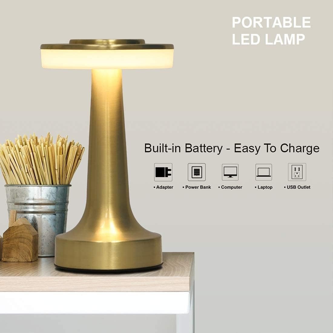 Desidiya® Metal LED Table Lamp with Touch Sensor Rechargeable Desk Lamp,3-Levels Brightness with Cozy Warm Lighting, Night Light for Kids Nursery, Nightstand Lamp, Bedside Lamp (Gold) - Image 5