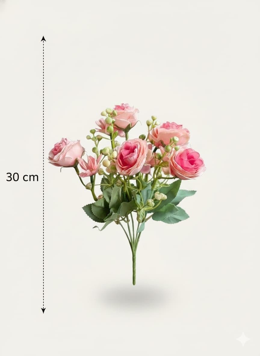 WRAPPING STUDIO Artificial Flowers Bunch, Poly Silk Rose Flowers Without Vase, Aesthetic Pink, Premium Look, Ideal for Home Décor, Office Décor, Gift Items, Weddings - Image 3
