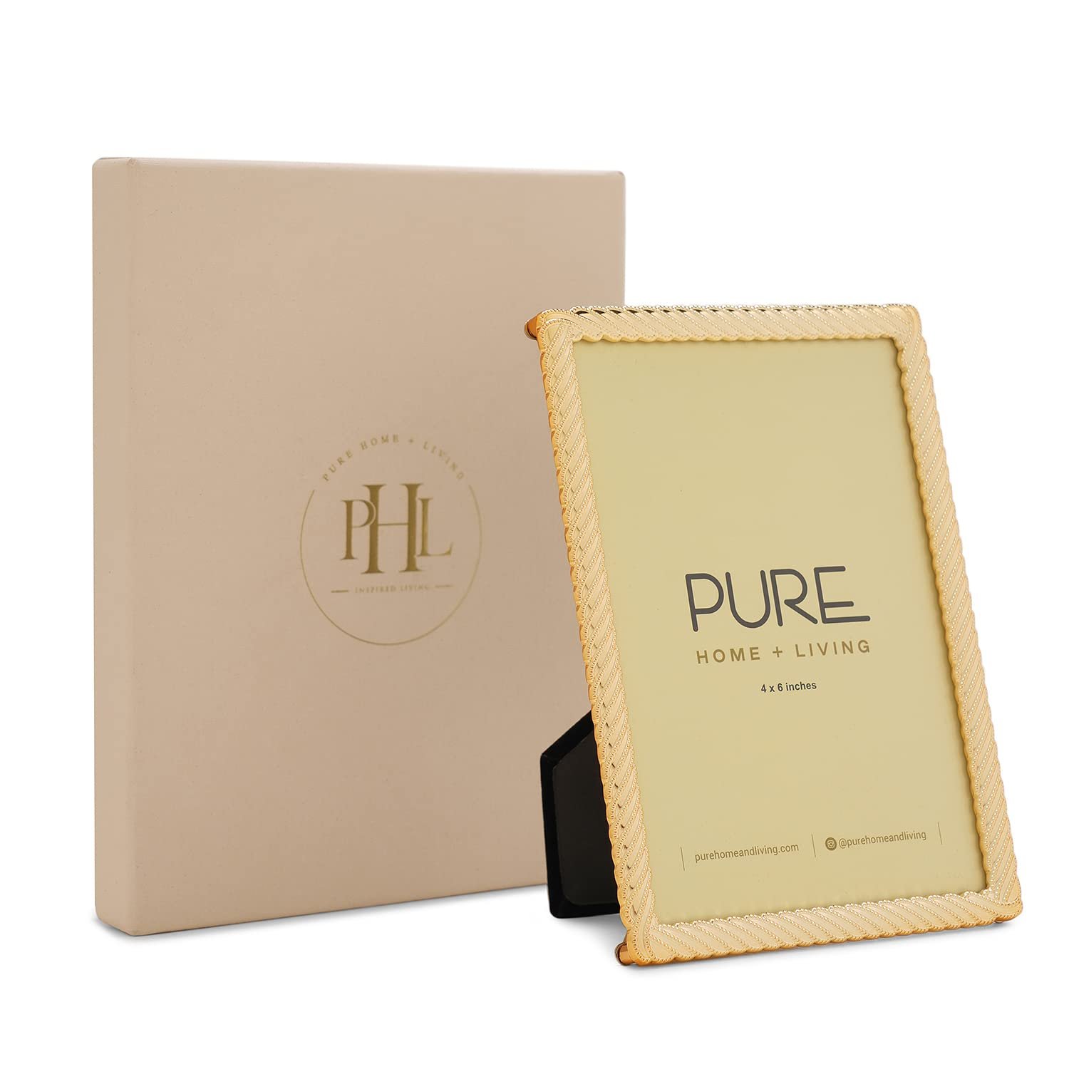 PURE HOME + LIVING Gold Plated Diagonal Ribbed Metal Photo Frame, Tabletop Photo Frame,Decorative Picture Frames For Home Décor, Office Desk, Bedroom & Living Room (4X6 Inches, Pack Of 1) - Image 5