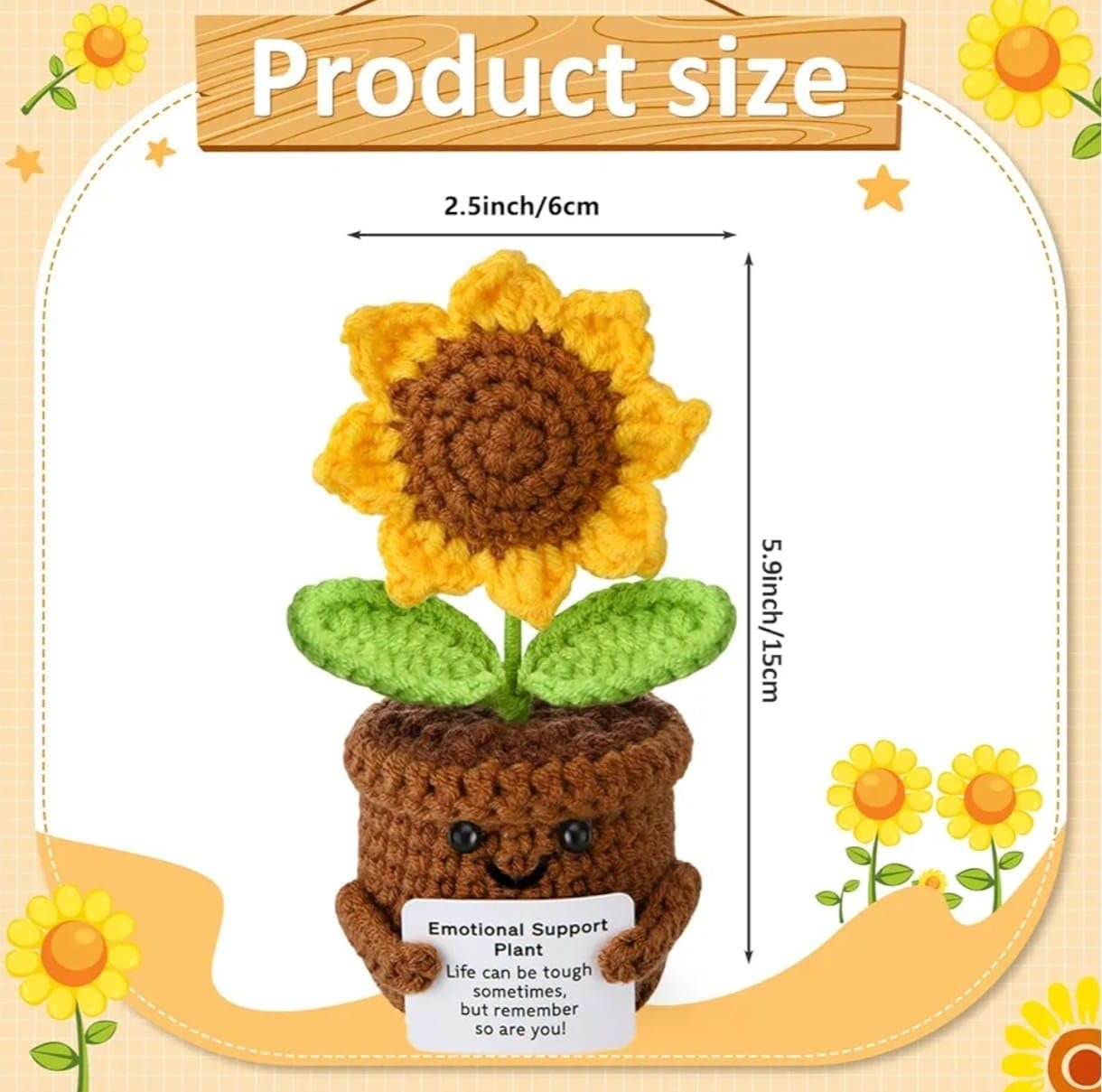 VRB DecTM 1 Pcs Crochet Flowers Artificial Sunflower for Office Desk Car Dashboard Decor,Home Decoration, Office, Bedroom (Emotional Support Sunflower Artificial Plants with Crochet Pot - 1 Pcs) - Image 2