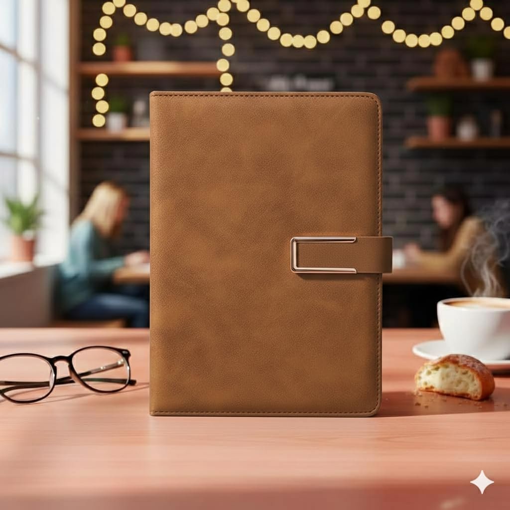 AccuPrints A5 PU Leather Diary Hard Bound A5 or 8.5 * 6 inches Notebook Diary with PU Leather Magnetic Lock Pages 196 for Office(Brown) - Image 5