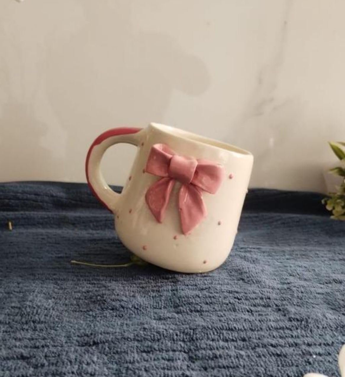 THE INDIAN HOME Cute Pink Bow Ceramic Mug for Coffee Tea Milk | 3D Bow Design Gift Mug for Girls Women Kids | Premium Glazed Polka Dot Finish (1) - Image 2
