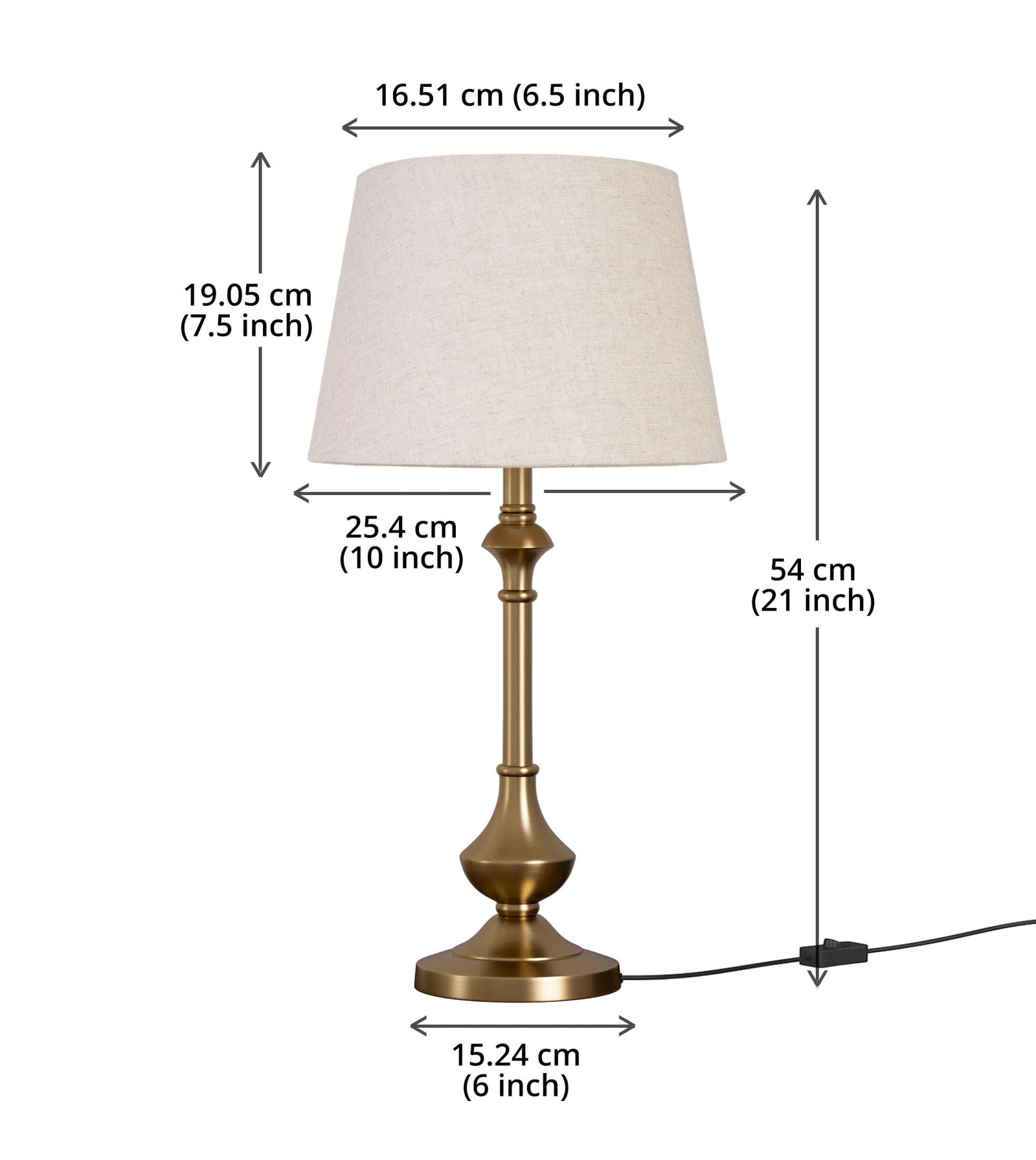 Divine Trends Brass Antique Finish Gold Table Lamp Sleek with Off White 10 Inch Lampshade For Bedroom, Bedside, Living Room, Home Decoration, Hotel Pack Of 1 - Led Bulb Included - Image 3