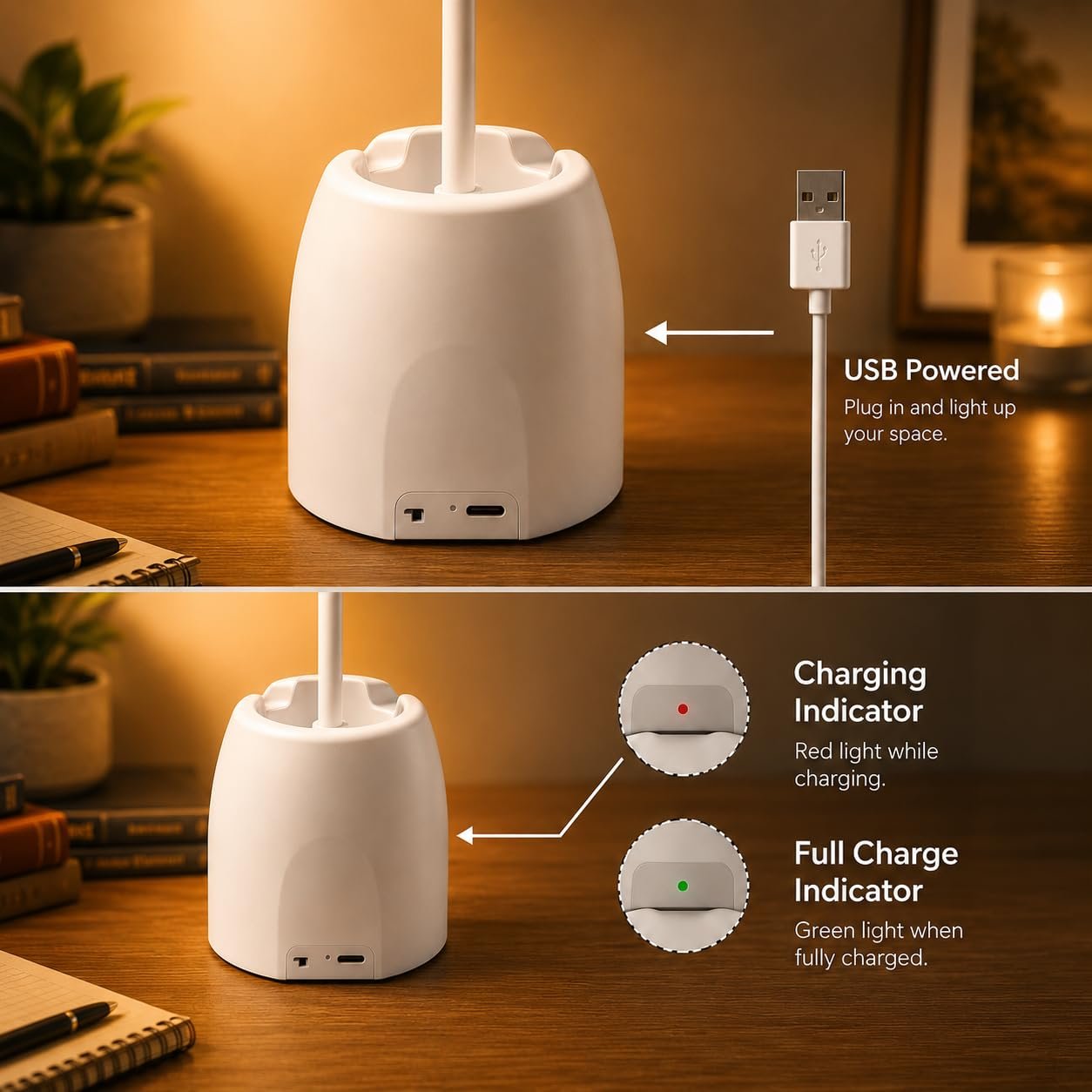 BKK Rechargeable LED Study Table Lamp with Touch Sensor, 3 Color Modes & Stepless Dimming, Portable USB Desk Light for Study, Reading & Bedside (Goosneck 45x11x10cm) - Image 8