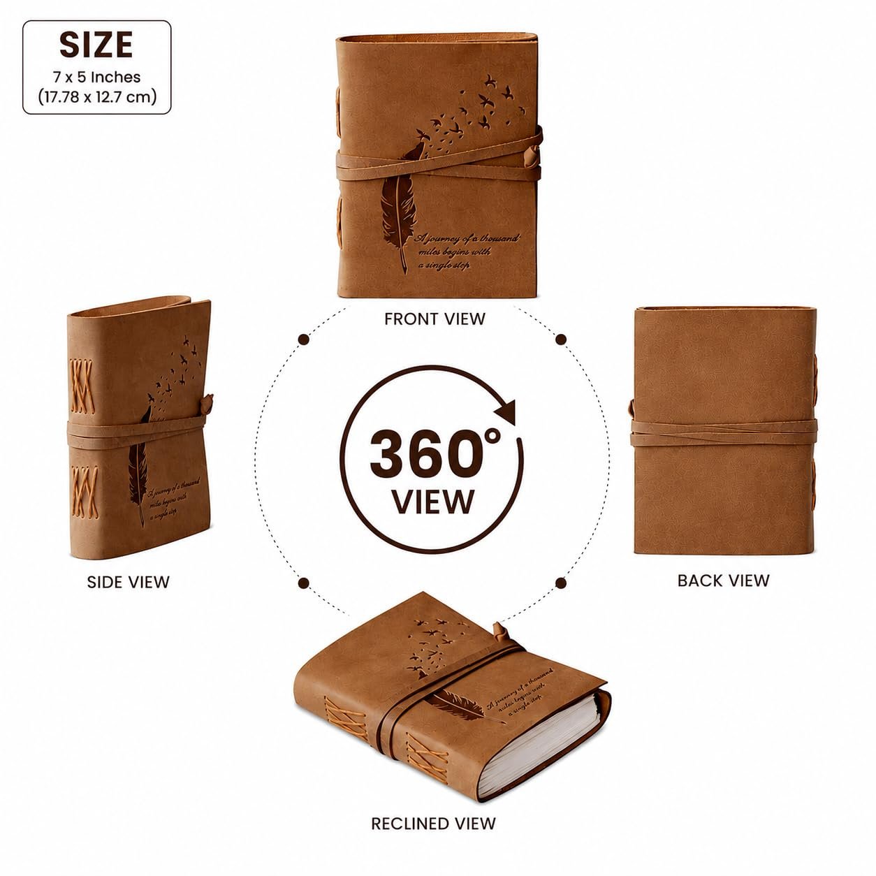 CAVALO - Be Unique Leather Diary Embossed With Leaf of Tree & a Quote Antique Handmade Leather Bound Diary cum Notepad for Men and Women Plain Paper of 5×7 Inch Size 240 Pages Perfect for Travel Diary - Image 6