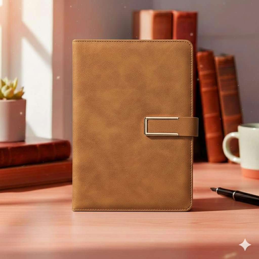AccuPrints A5 PU Leather Diary Hard Bound A5 or 8.5 * 6 inches Notebook Diary with PU Leather Magnetic Lock Pages 196 for Office(Brown) - Image 3