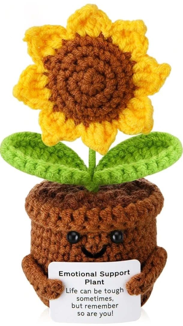 VRB DecTM 1 Pcs Crochet Flowers Artificial Sunflower for Office Desk Car Dashboard Decor,Home Decoration, Office, Bedroom (Emotional Support Sunflower Artificial Plants with Crochet Pot - 1 Pcs)