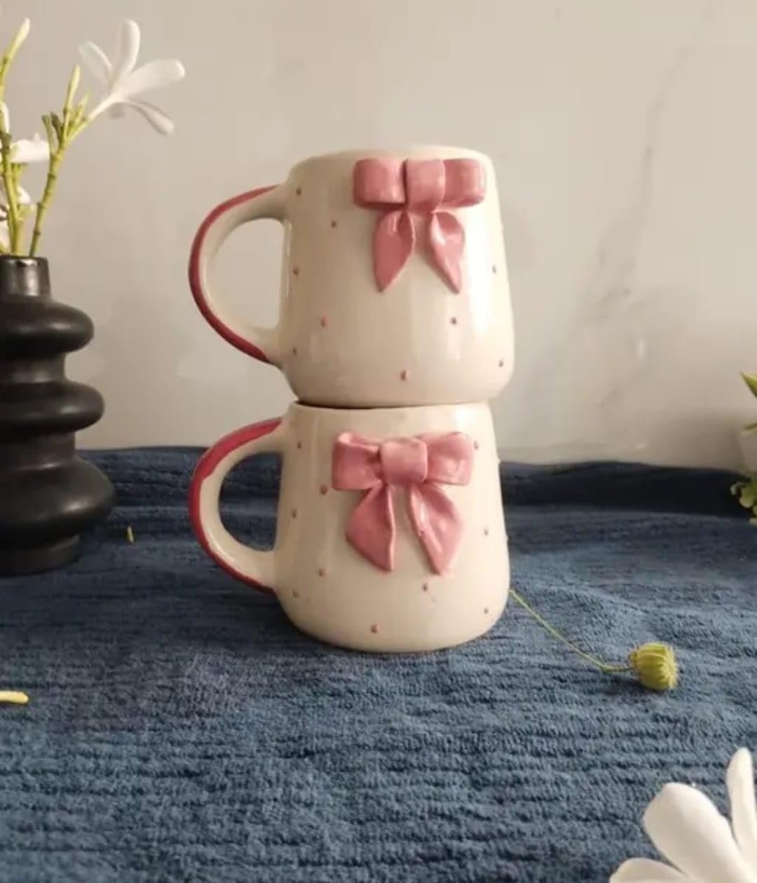 THE INDIAN HOME Cute Pink Bow Ceramic Mug for Coffee Tea Milk | 3D Bow Design Gift Mug for Girls Women Kids | Premium Glazed Polka Dot Finish (1) - Image 3