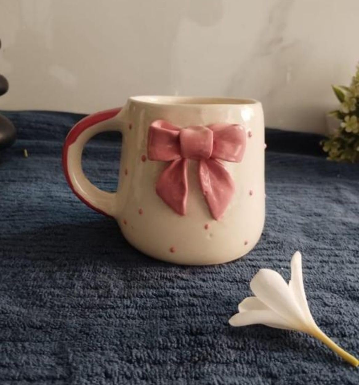 THE INDIAN HOME Cute Pink Bow Ceramic Mug for Coffee Tea Milk | 3D Bow Design Gift Mug for Girls Women Kids | Premium Glazed Polka Dot Finish (1) - Image 4