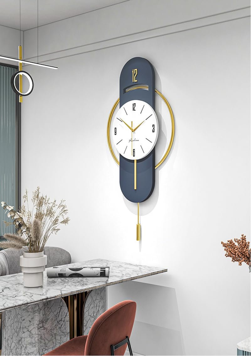 DISHIN Home Decoration European Wall Clock Crystal Luxury Living Room Creative Personality Art, Metal, Blue, 62 * 37 * 6.8 Centimeters,Analog (Antique)