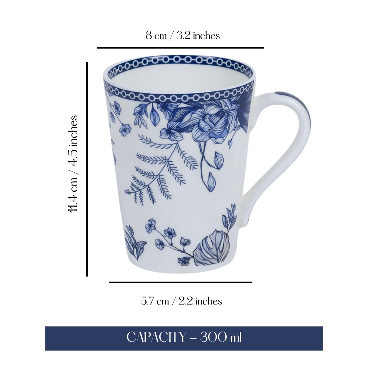 GOLDEN QUEEN'S Ceramic Coffee Mug Set of 1 | 300 ml Tea & Milk Mug for Daily Use | Microwave Safe Single Mug - Blue Palm - Image 2