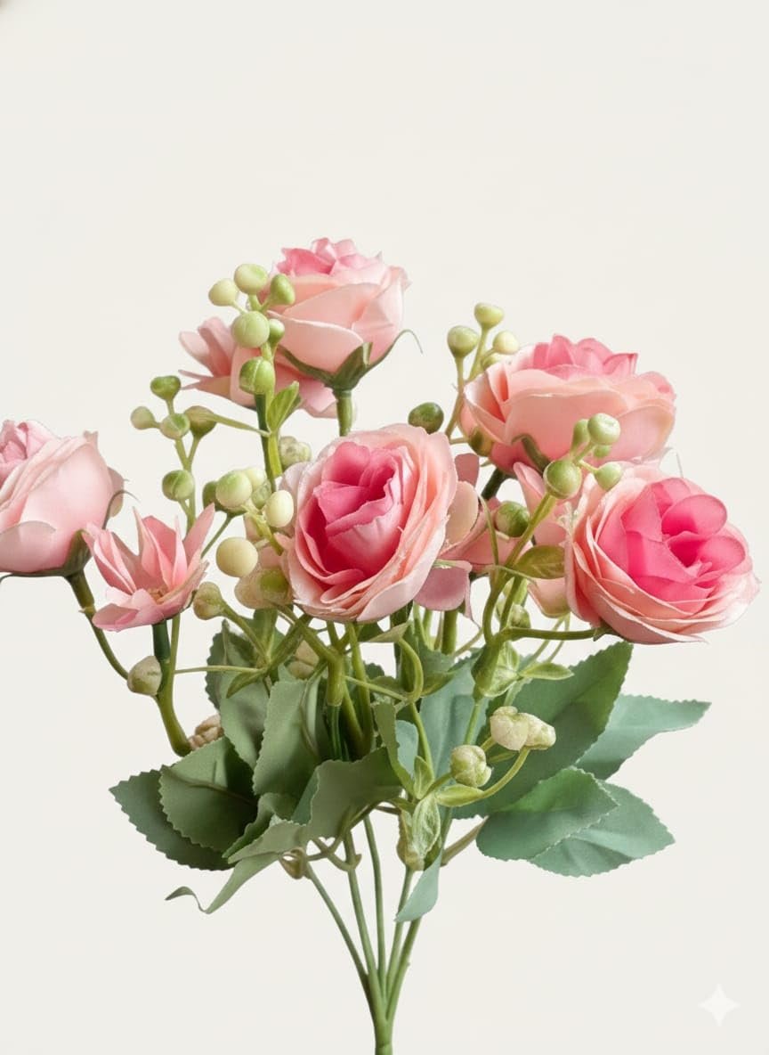 WRAPPING STUDIO Artificial Flowers Bunch, Poly Silk Rose Flowers Without Vase, Aesthetic Pink, Premium Look, Ideal for Home Décor, Office Décor, Gift Items, Weddings - Image 6