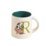 Chumbak Alphabet Mug R, Alpaca Print Ceramic Monogram Cup, Personalized Coffee and Tea Mug, Stoneware, Microwave and Dishwasher Safe