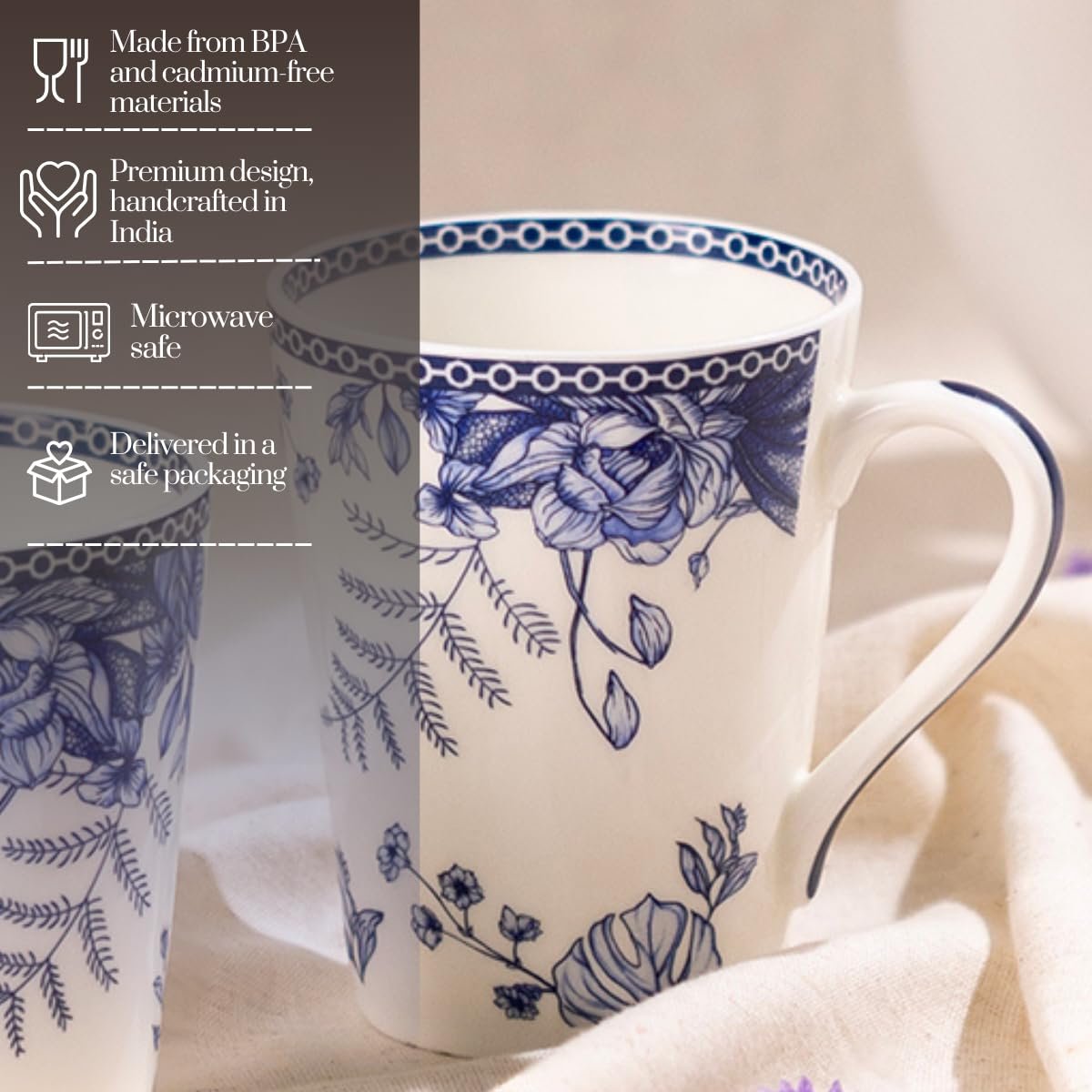 GOLDEN QUEEN'S Ceramic Coffee Mug Set of 1 | 300 ml Tea & Milk Mug for Daily Use | Microwave Safe Single Mug - Blue Palm - Image 3