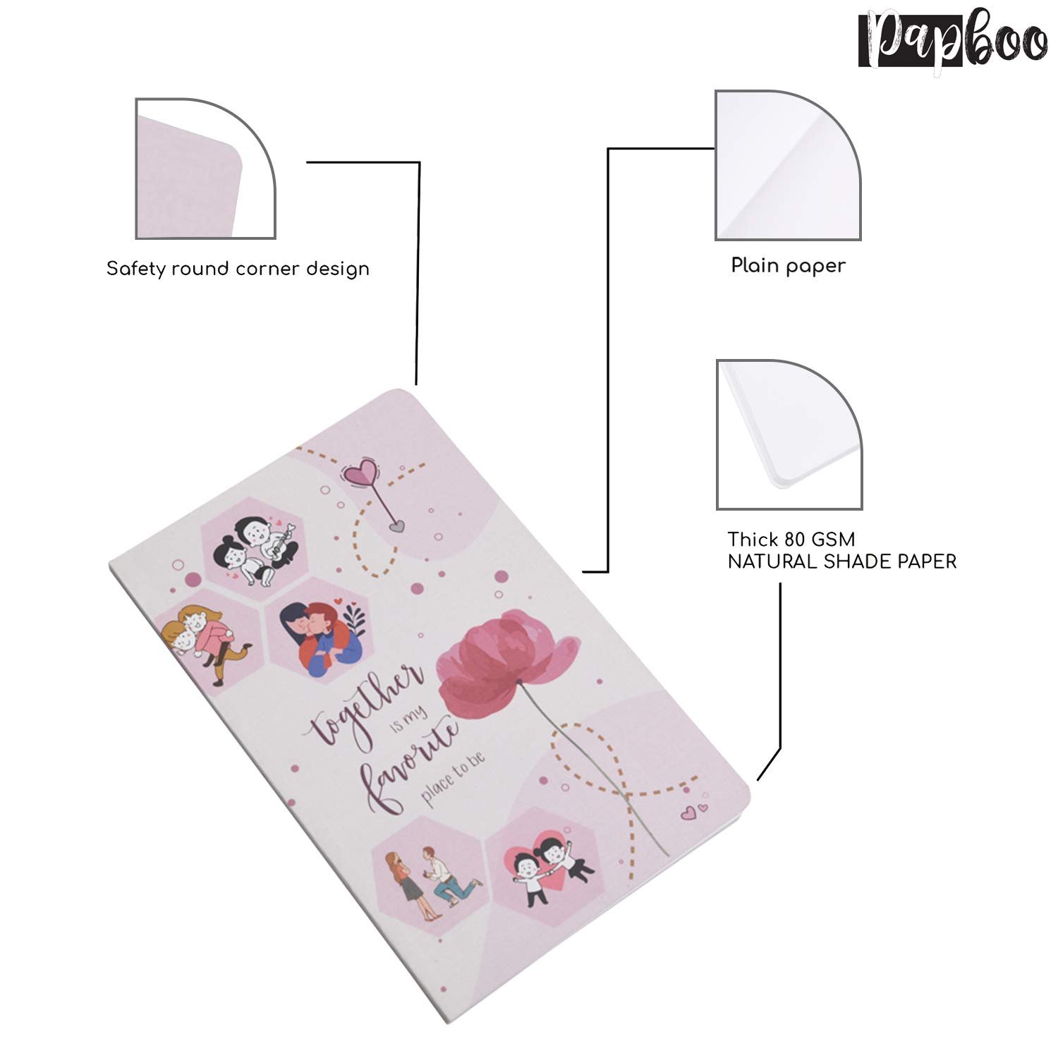 Papboo Unruled A5 Relatable Together for Lovers, Love, Soft Bound Notebook (Matte Finished Cover, 120 Pages, 80 GSM, Round Edges) Journal Diary - Image 4