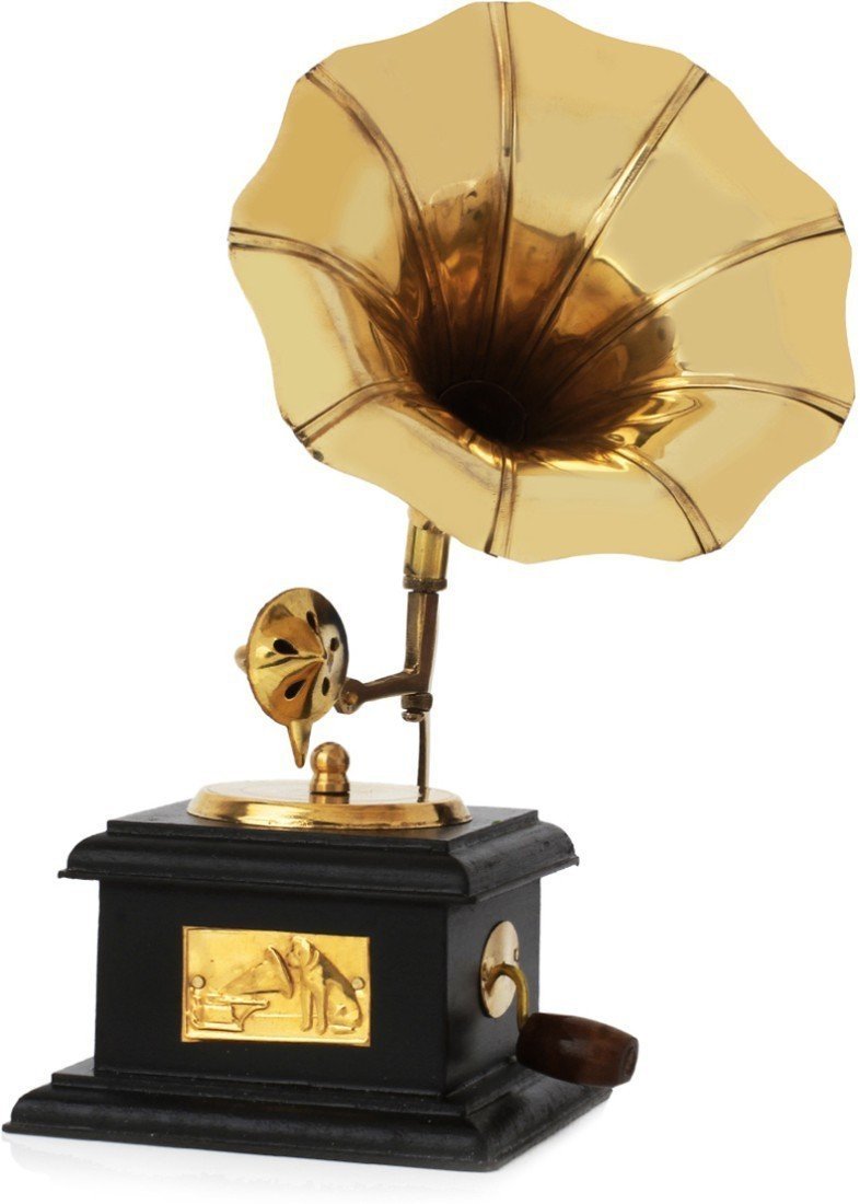 JaipurCrafts Premium Sparkle Square Gramophone Showpiece - 23 cm (Brass, Brown, Gold) (Black, Gold) (Black, Gold) - Image 2