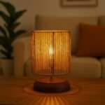 Wood Boho Raffia Incandescent Table Lamp I Night Lamp for Bedroom Bedside & Center Table Lamp for Restaurant I Office Desk Lamp I I Home Decor Items I Size 21.5 x 12.9 cm, Brown