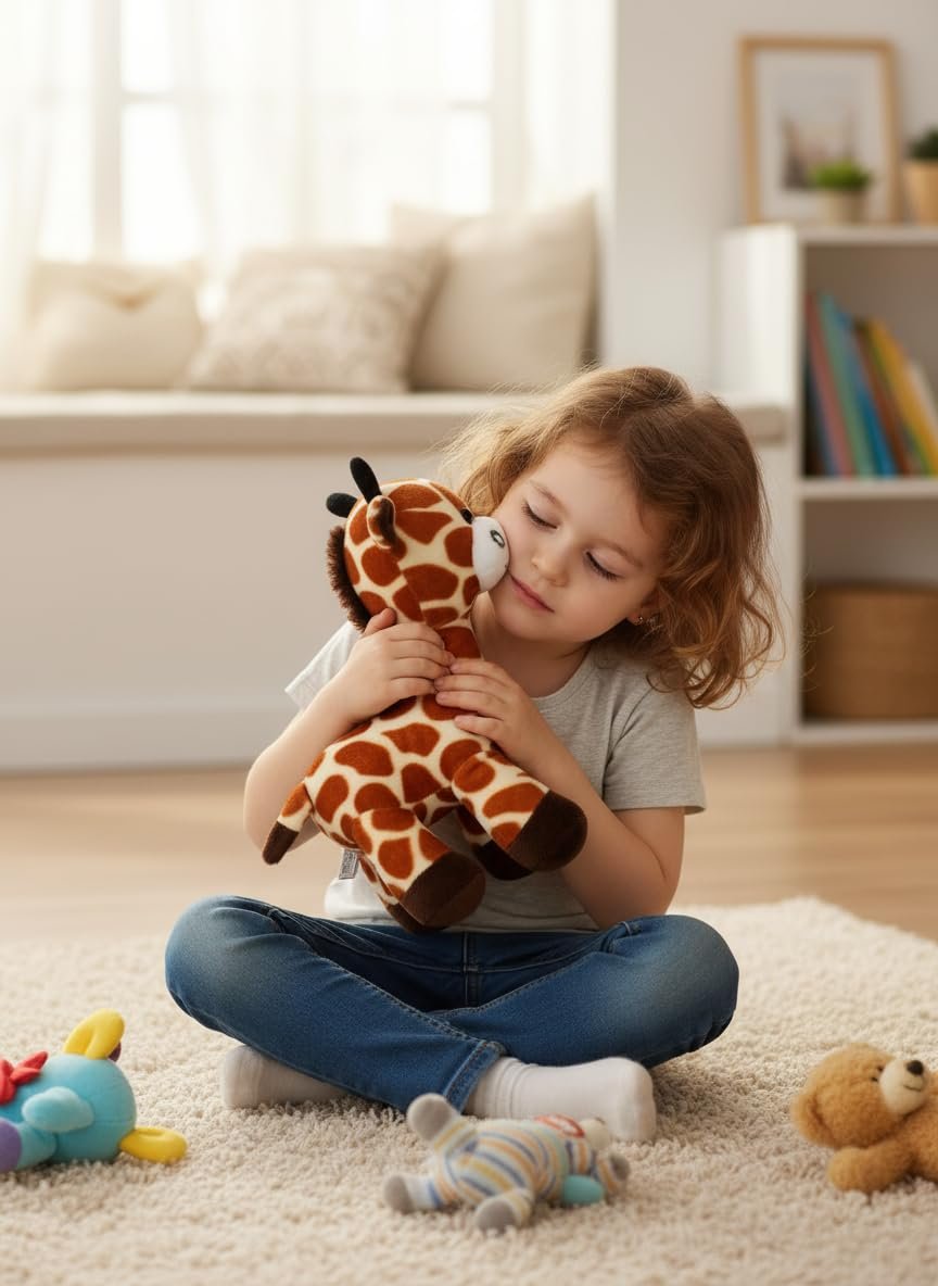 Giraffe Plush Toy Soft Stuffed Animal Gift for Kids, Toddlers, and Infants, Playroom Decor Item, Brown and Cream Spotted, Interactive Playtime Companion, Child-Friendly Fabric Cute Soft Toys - Image 2