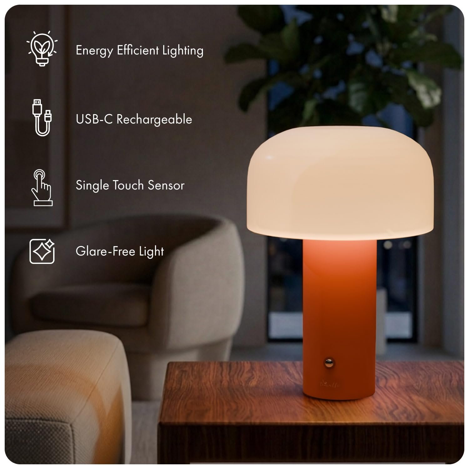 Timalfi Table Lamp for Bedroom, Study Table & Living Room | Small Metallic Finish Night Lamp with Frosted Dome Diffuser | Bedside Lamp, Desk Light & Home Decor Gift (Dome, Orange) - Image 5