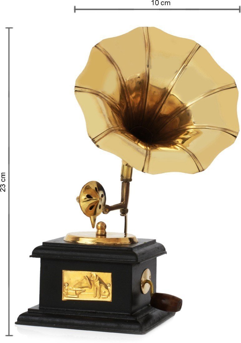 JaipurCrafts Premium Sparkle Square Gramophone Showpiece - 23 cm (Brass, Brown, Gold) (Black, Gold) (Black, Gold) - Image 3
