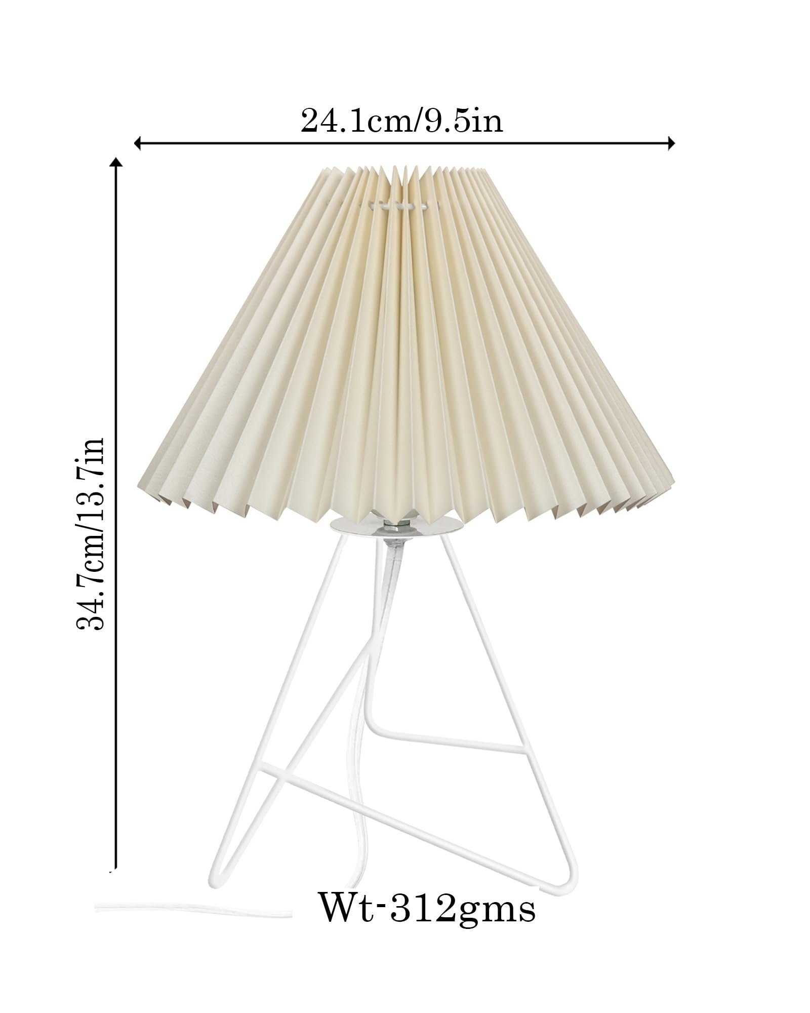 Homesakeยฎ Retro Down to the Wire Metal Table Lamp with Fabric Shade, Bedside Lamp Gift Housewarming Home Living Room, Pleated Shade (Off-White) - Image 7