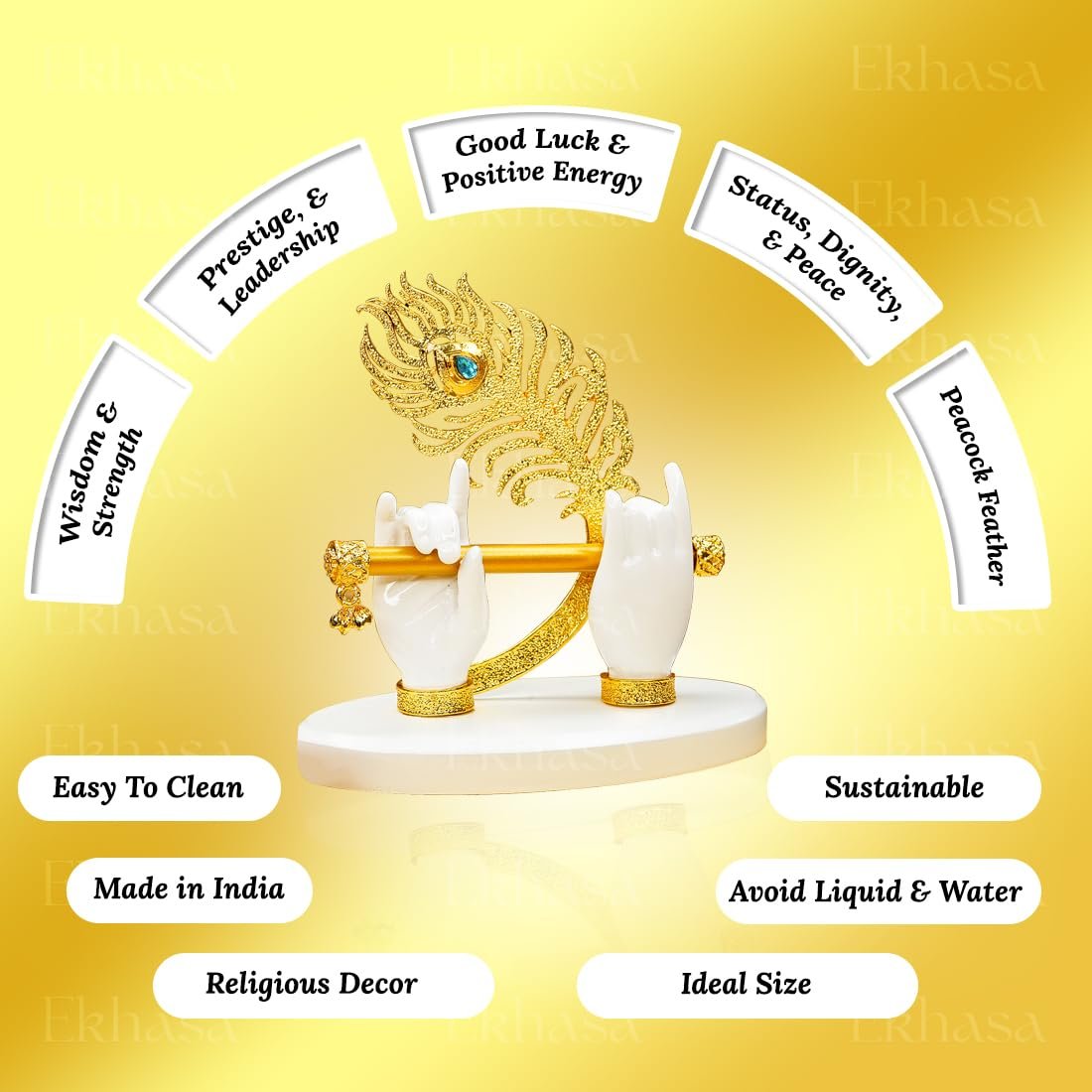 Ekhasa Lord Krishna Hands with Flute Idol (Small Size) | Krishnaji Divine Hands Idol with Flute and Peacock Feather | Krishna Statue for Car Dashboard & Griha Pravesh Gift - Image 4