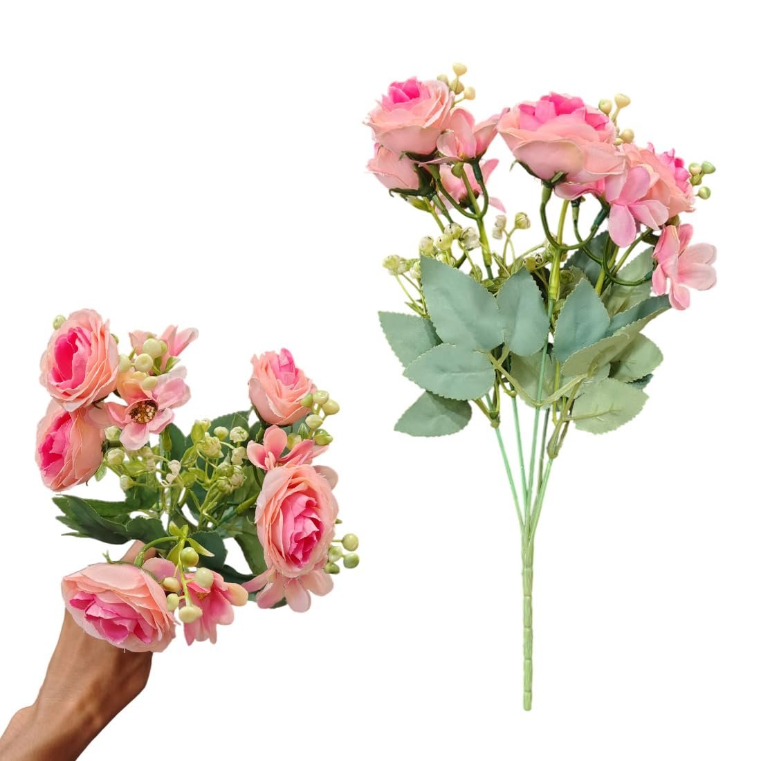 WRAPPING STUDIO Artificial Flowers Bunch, Poly Silk Rose Flowers Without Vase, Aesthetic Pink, Premium Look, Ideal for Home Décor, Office Décor, Gift Items, Weddings