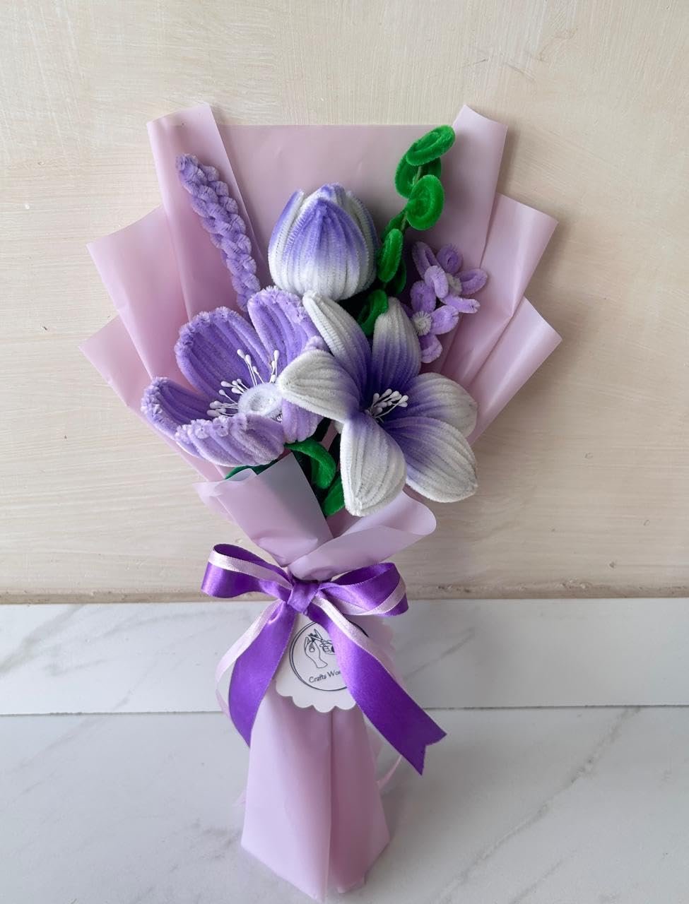 Handmade Lavender Pipe Cleaner Flower Bouquet | Decorative Floral Gift for Birthday, Anniversary, Valentine’s Day, Mother’s Day, Graduation & Special Occasions | Elegant Artificial Flower Bouquet