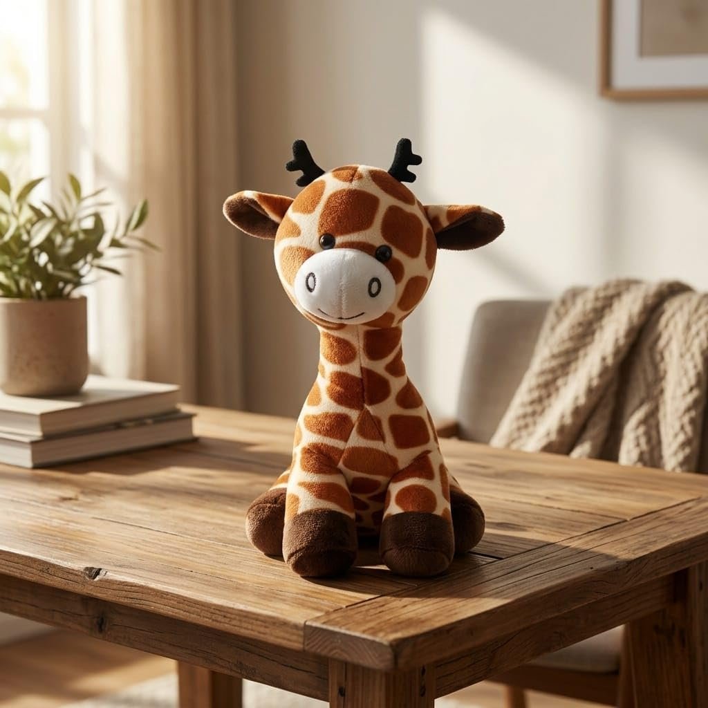 Giraffe Plush Toy Soft Stuffed Animal Gift for Kids, Toddlers, and Infants, Playroom Decor Item, Brown and Cream Spotted, Interactive Playtime Companion, Child-Friendly Fabric Cute Soft Toys - Image 3