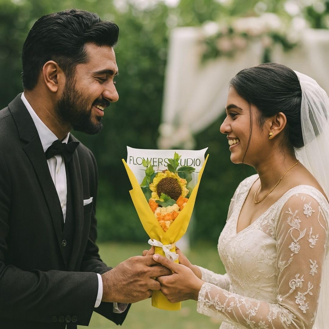 SATYAM KRAFT 1 Pcs Artificial Flower Ready to Use Bouquet for Him Her | Romantic Décor for Anniversary, Wedding, Birthday | Home, Table Office Decoration (Sunflower Daisy Crochet Bouquet) - Image 6