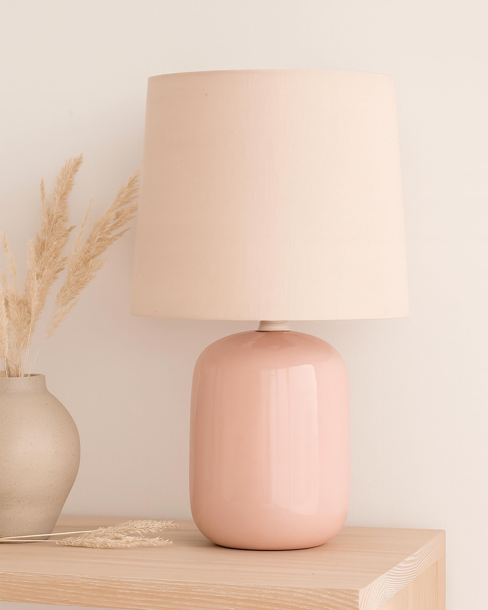 Homesake® Modern Small Ceramic Table Lamp, Classic Bedside Desk lamp for Living Room Bedroom, Farmhouse Nightstand Lamps with Pink Fabric Shade (Dovel Pink) - Image 7