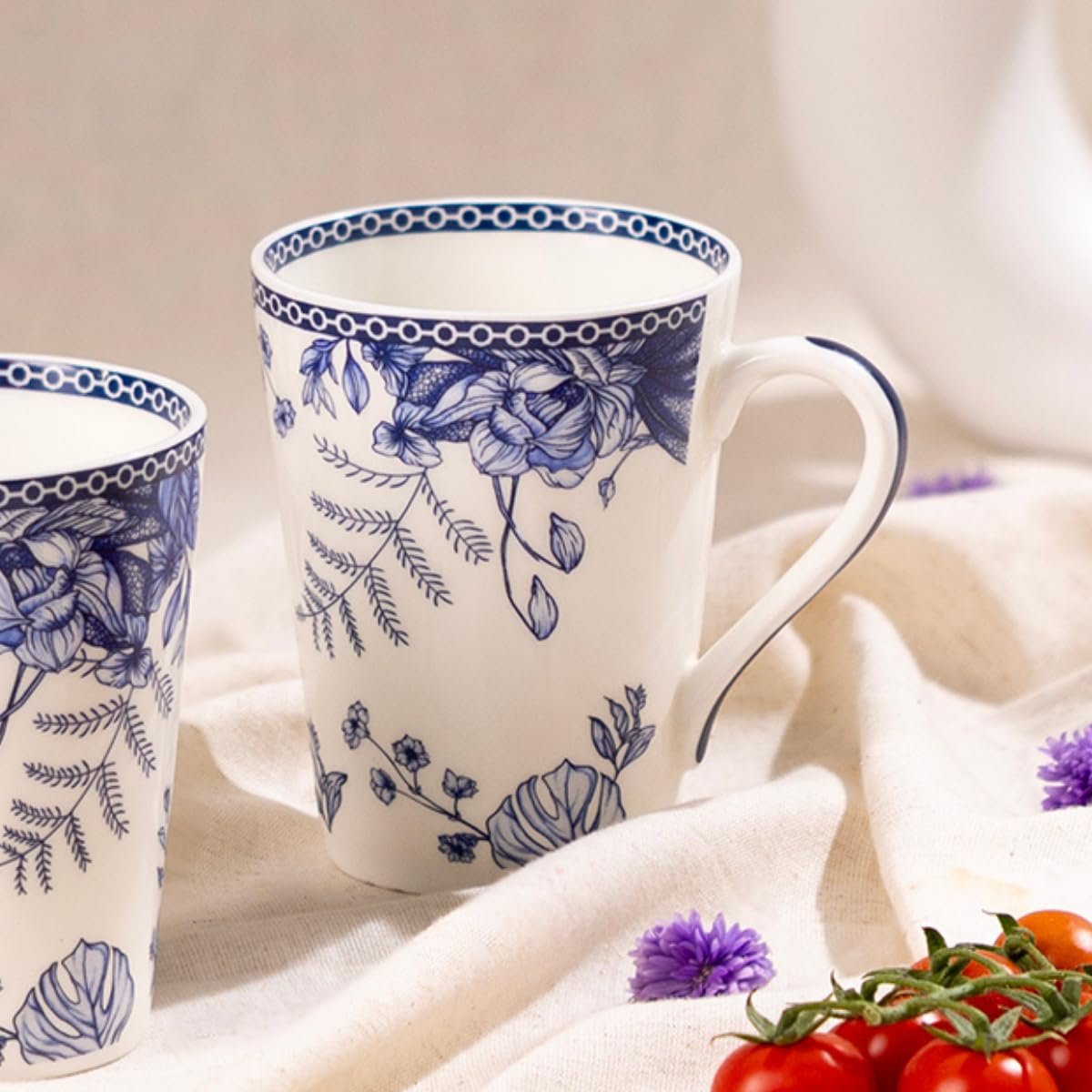 GOLDEN QUEEN'S Ceramic Coffee Mug Set of 1 | 300 ml Tea & Milk Mug for Daily Use | Microwave Safe Single Mug - Blue Palm