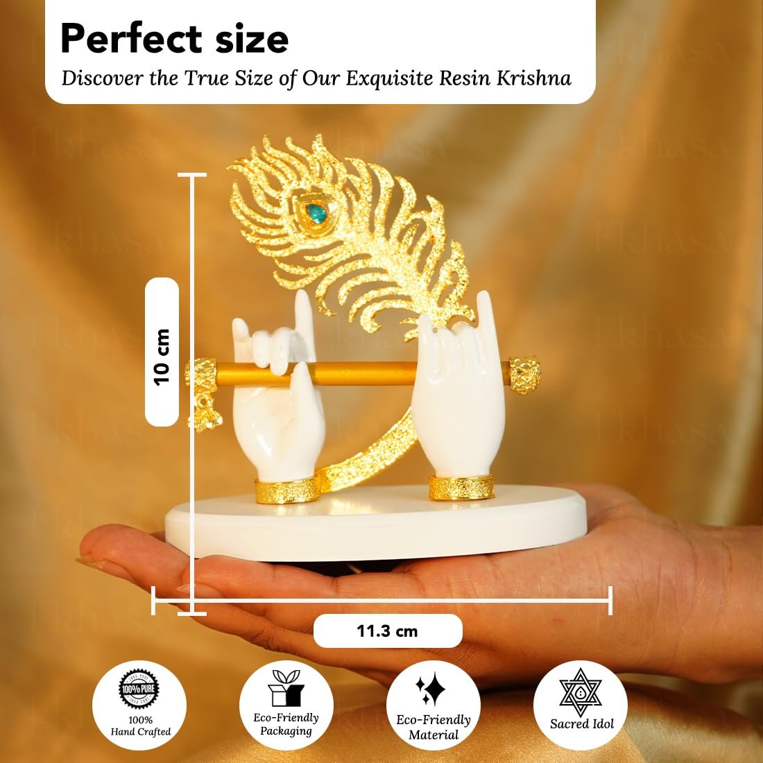 Ekhasa Lord Krishna Hands with Flute Idol (Small Size) | Krishnaji Divine Hands Idol with Flute and Peacock Feather | Krishna Statue for Car Dashboard & Griha Pravesh Gift - Image 3