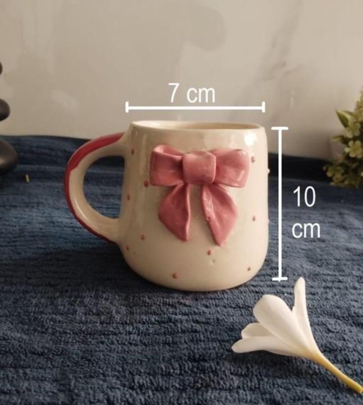 THE INDIAN HOME Cute Pink Bow Ceramic Mug for Coffee Tea Milk | 3D Bow Design Gift Mug for Girls Women Kids | Premium Glazed Polka Dot Finish (1) - Image 8