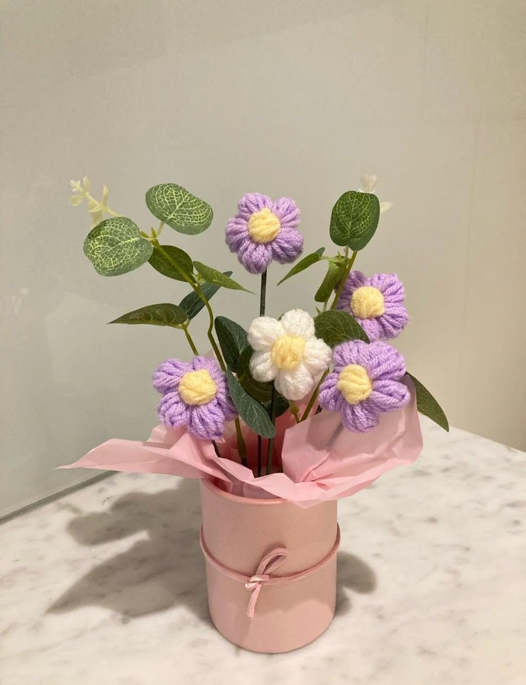 VRB Dec 1pcs Artificial Crochet Flower Bouquet/Artificial Flowers Bunch/Crochet Flowers Bouquet/Crochet Flowers/Flowers Bouquet Gift for Girls Home Decor,Gifting,etc. (Purple Daisy Bouquet) - Image 2
