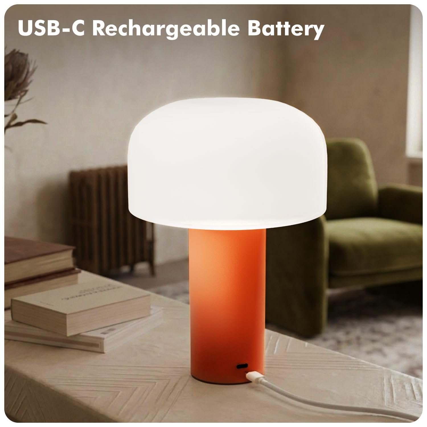 Timalfi Table Lamp for Bedroom, Study Table & Living Room | Small Metallic Finish Night Lamp with Frosted Dome Diffuser | Bedside Lamp, Desk Light & Home Decor Gift (Dome, Orange) - Image 4