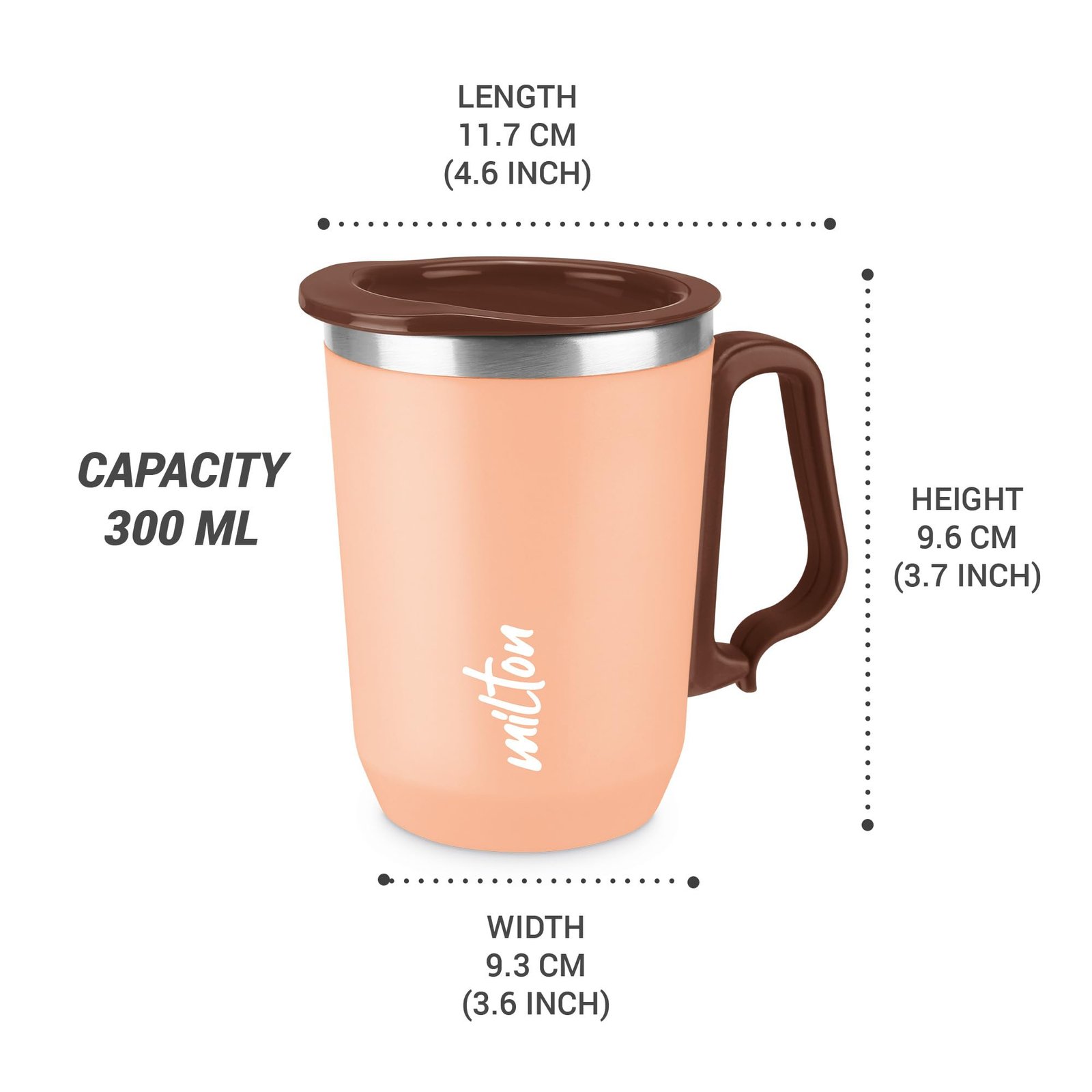 MILTON Cool Touch Coastal Coffee Mug 350 Double Walled 300 ml Inner Stainless Steel Tea Mug and Lid, Coffee Mug Travel Tea Cup, Black Coffee, Single, Peach - Image 6