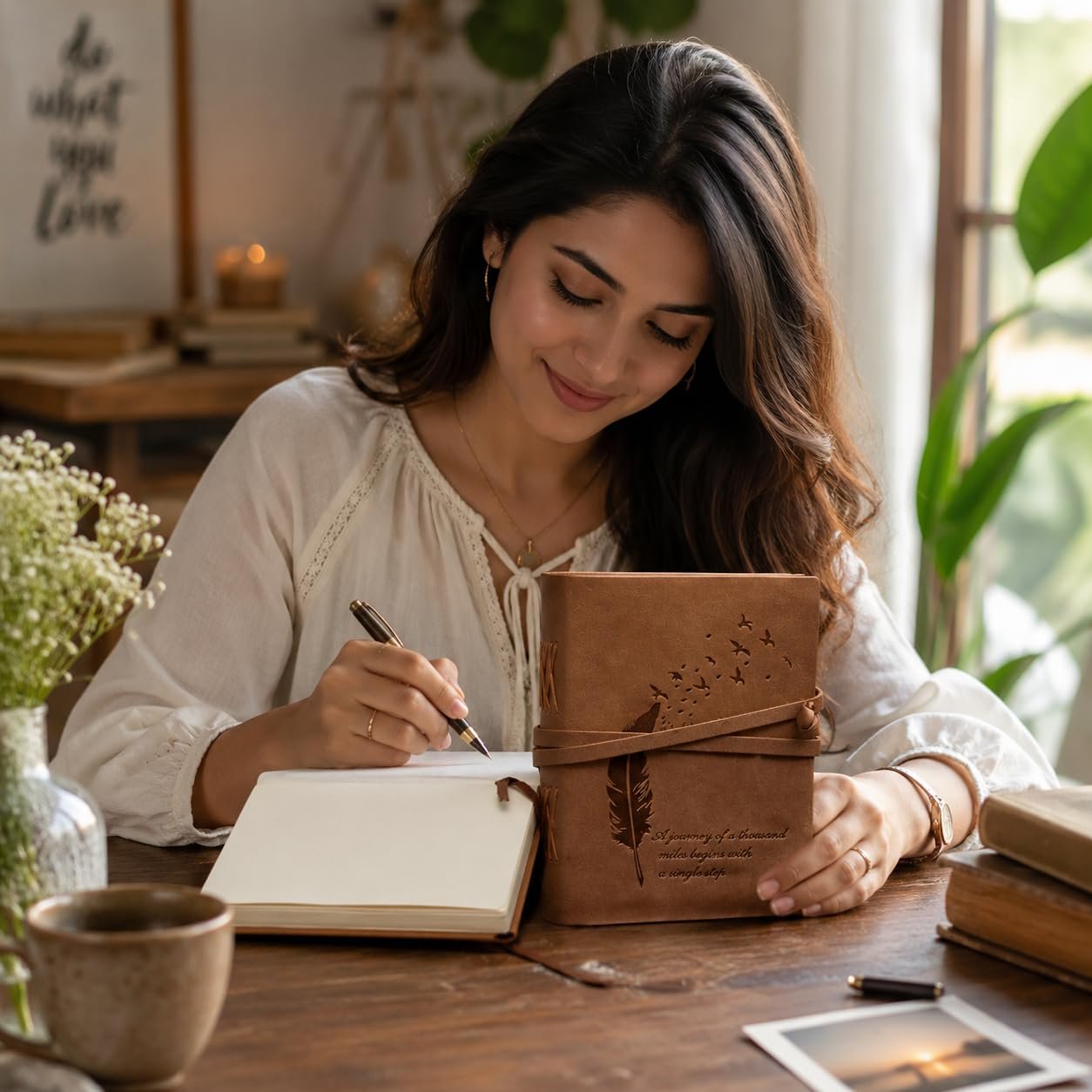 CAVALO - Be Unique Leather Diary Embossed With Leaf of Tree & a Quote Antique Handmade Leather Bound Diary cum Notepad for Men and Women Plain Paper of 5×7 Inch Size 240 Pages Perfect for Travel Diary - Image 7