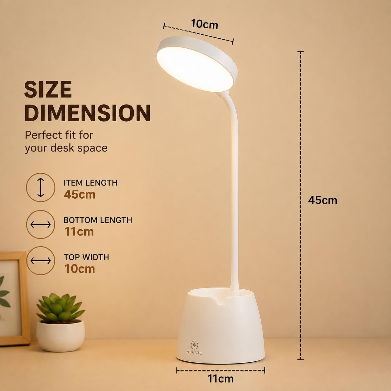 BKK Rechargeable LED Study Table Lamp with Touch Sensor, 3 Color Modes & Stepless Dimming, Portable USB Desk Light for Study, Reading & Bedside (Goosneck 45x11x10cm) - Image 4