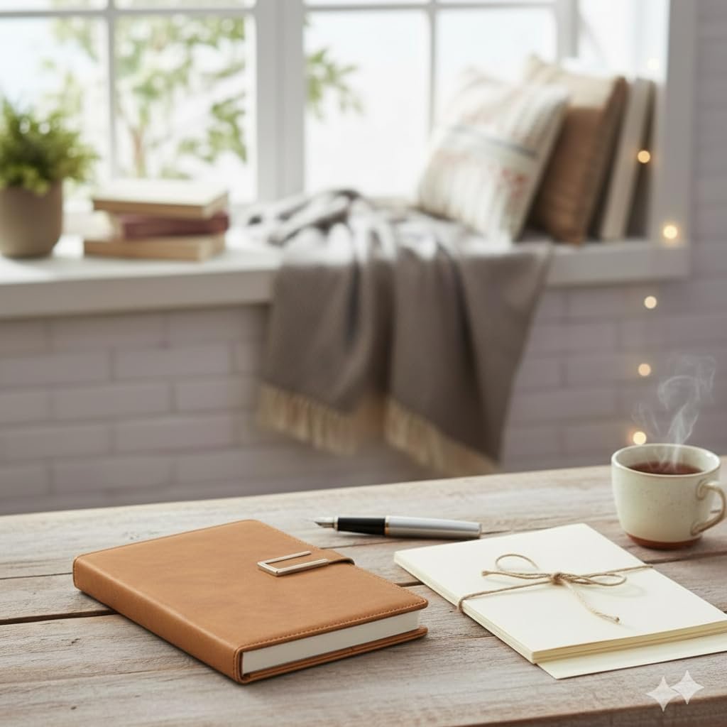 AccuPrints A5 PU Leather Diary Hard Bound A5 or 8.5 * 6 inches Notebook Diary with PU Leather Magnetic Lock Pages 196 for Office(Brown) - Image 6