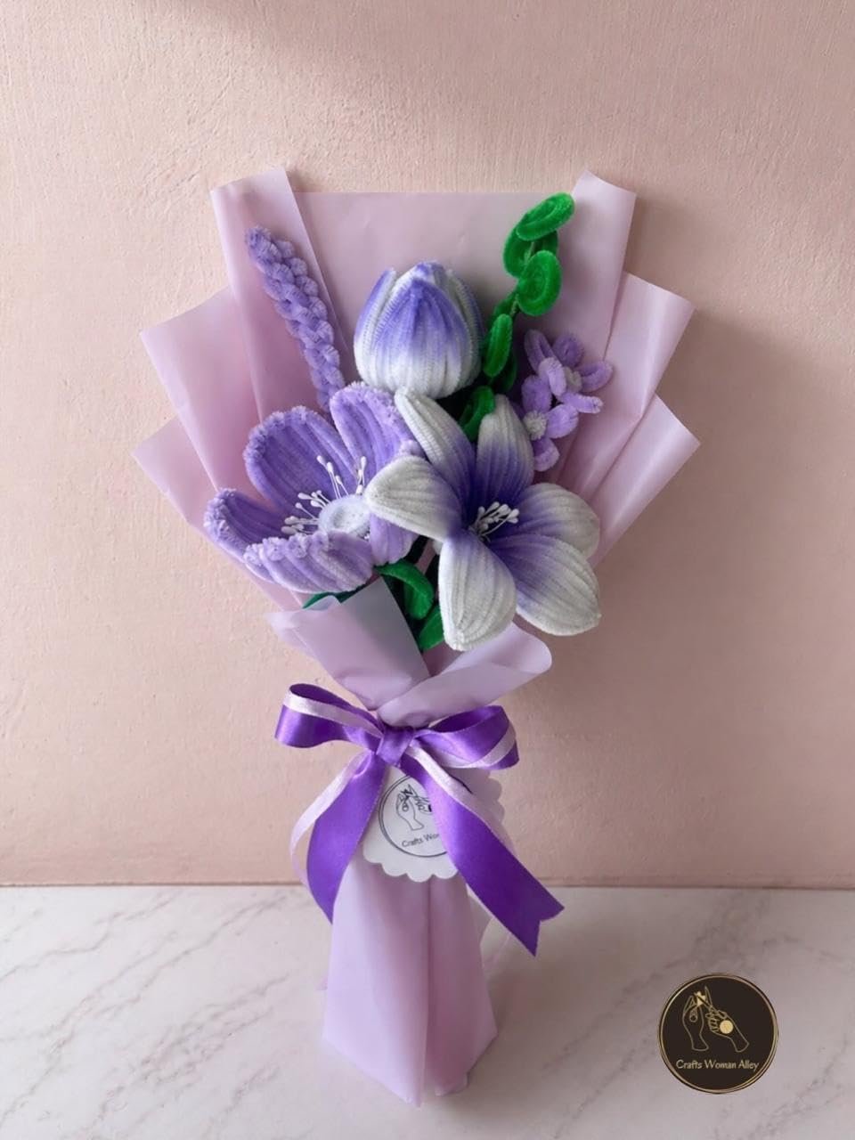 Handmade Lavender Pipe Cleaner Flower Bouquet | Decorative Floral Gift for Birthday, Anniversary, Valentine’s Day, Mother’s Day, Graduation & Special Occasions | Elegant Artificial Flower Bouquet - Image 4