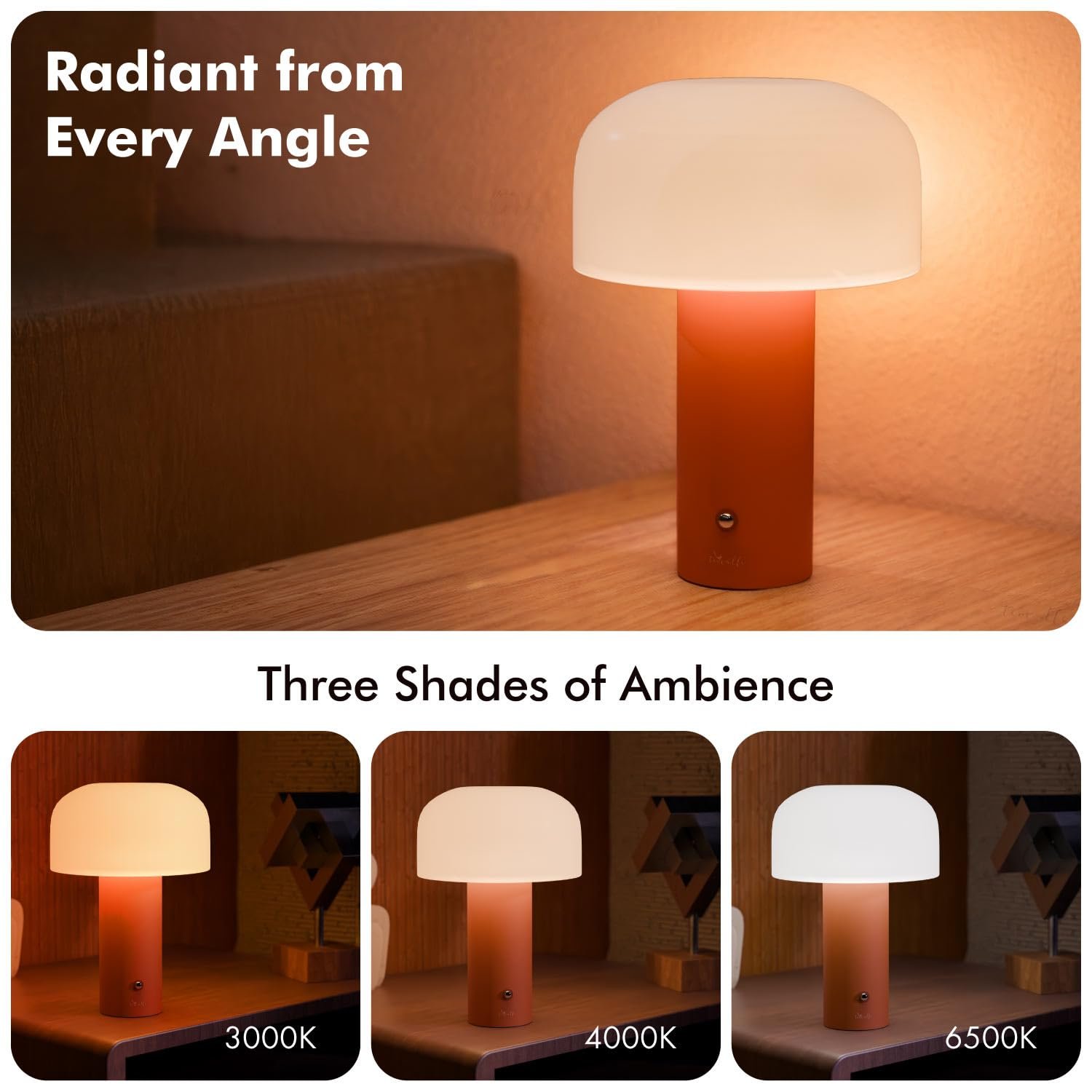 Timalfi Table Lamp for Bedroom, Study Table & Living Room | Small Metallic Finish Night Lamp with Frosted Dome Diffuser | Bedside Lamp, Desk Light & Home Decor Gift (Dome, Orange) - Image 3