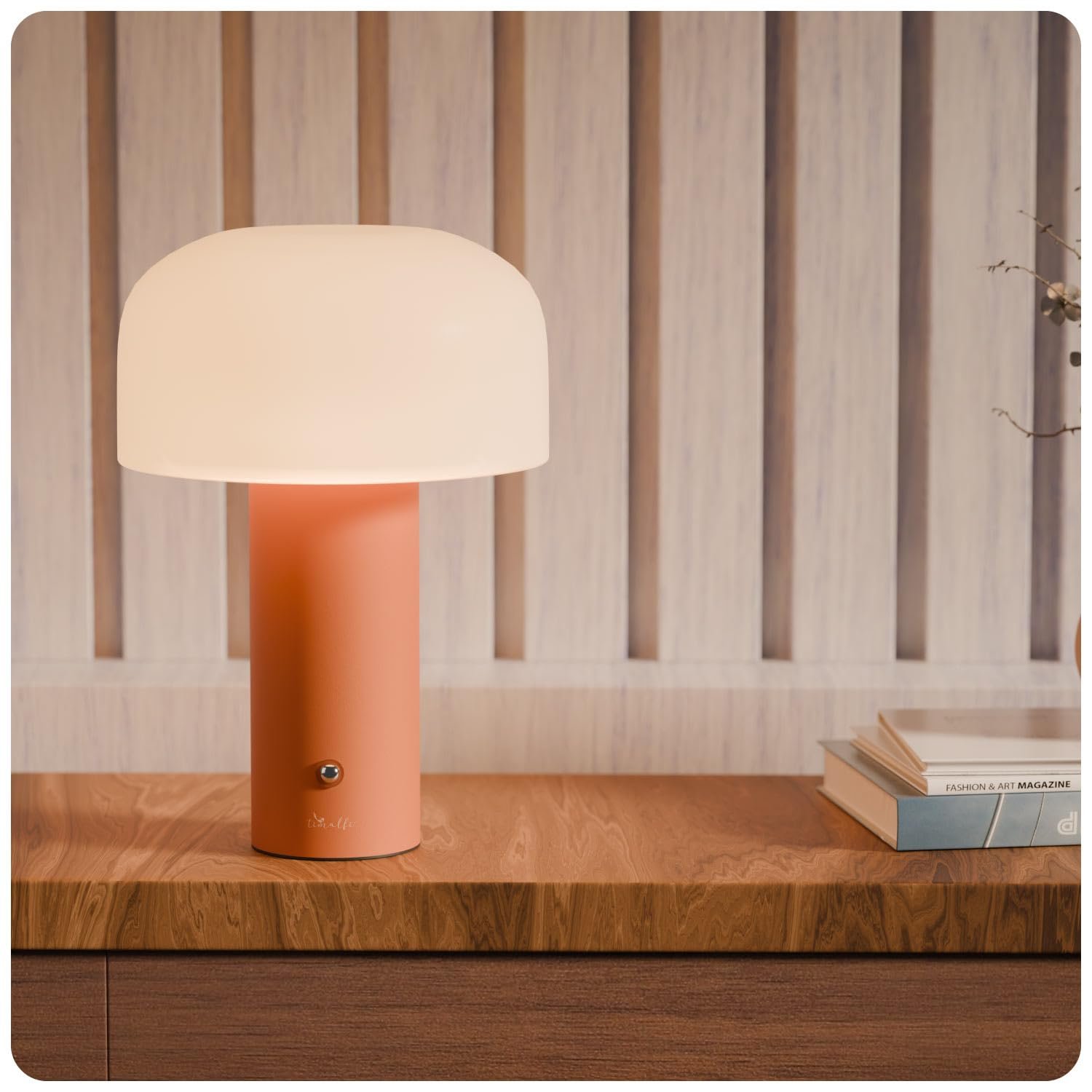 Timalfi Table Lamp for Bedroom, Study Table & Living Room | Small Metallic Finish Night Lamp with Frosted Dome Diffuser | Bedside Lamp, Desk Light & Home Decor Gift (Dome, Orange)