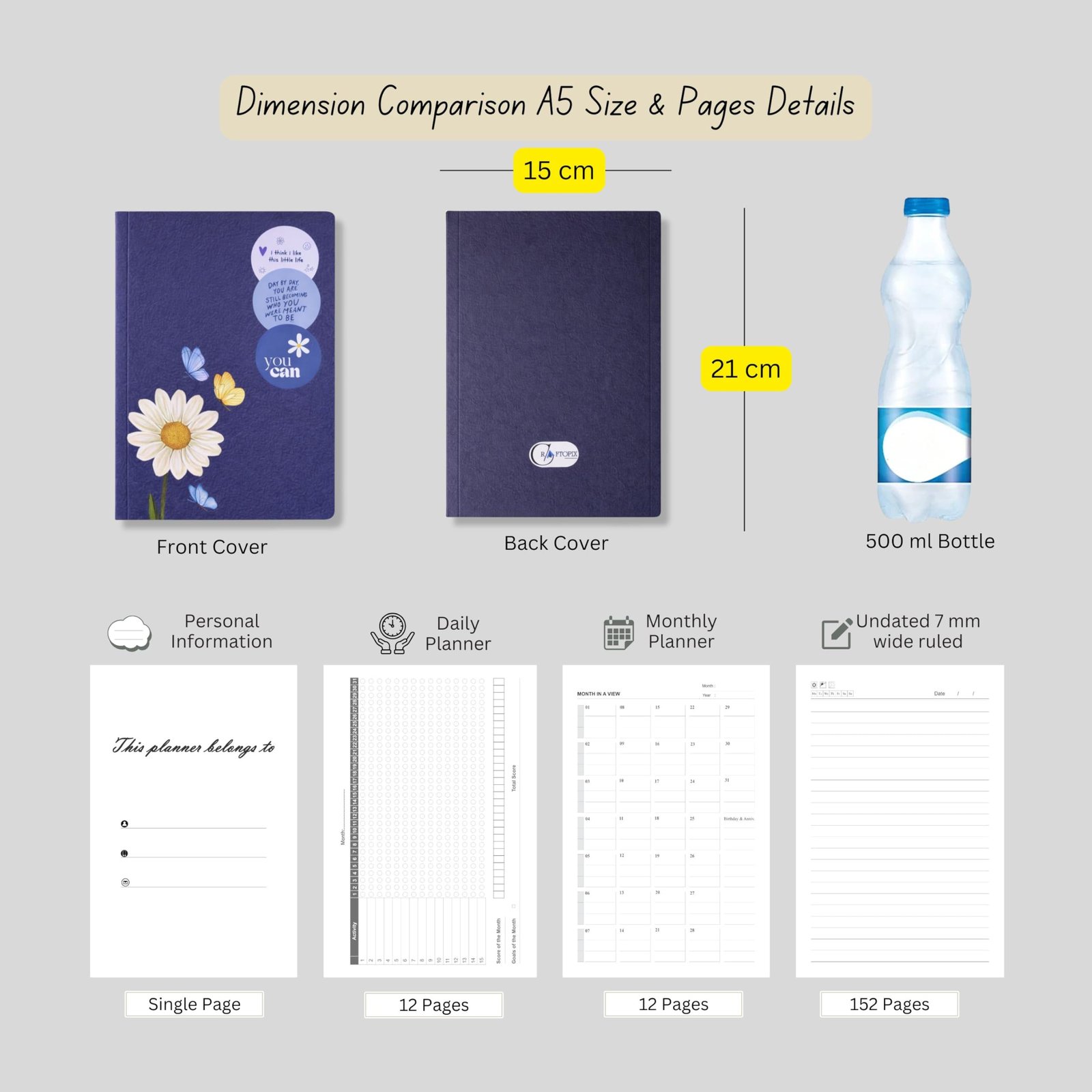 CRAFTOPIX Motivational Floral A5 Notebook Diary | 192 pages Softbound - Image 5