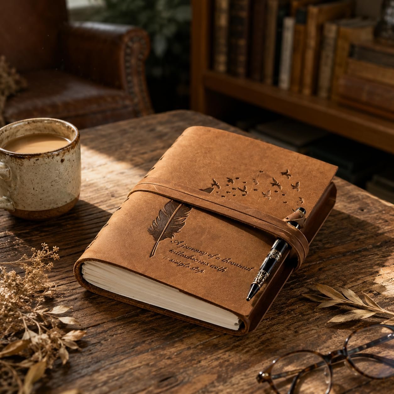 CAVALO - Be Unique Leather Diary Embossed With Leaf of Tree & a Quote Antique Handmade Leather Bound Diary cum Notepad for Men and Women Plain Paper of 5×7 Inch Size 240 Pages Perfect for Travel Diary - Image 4