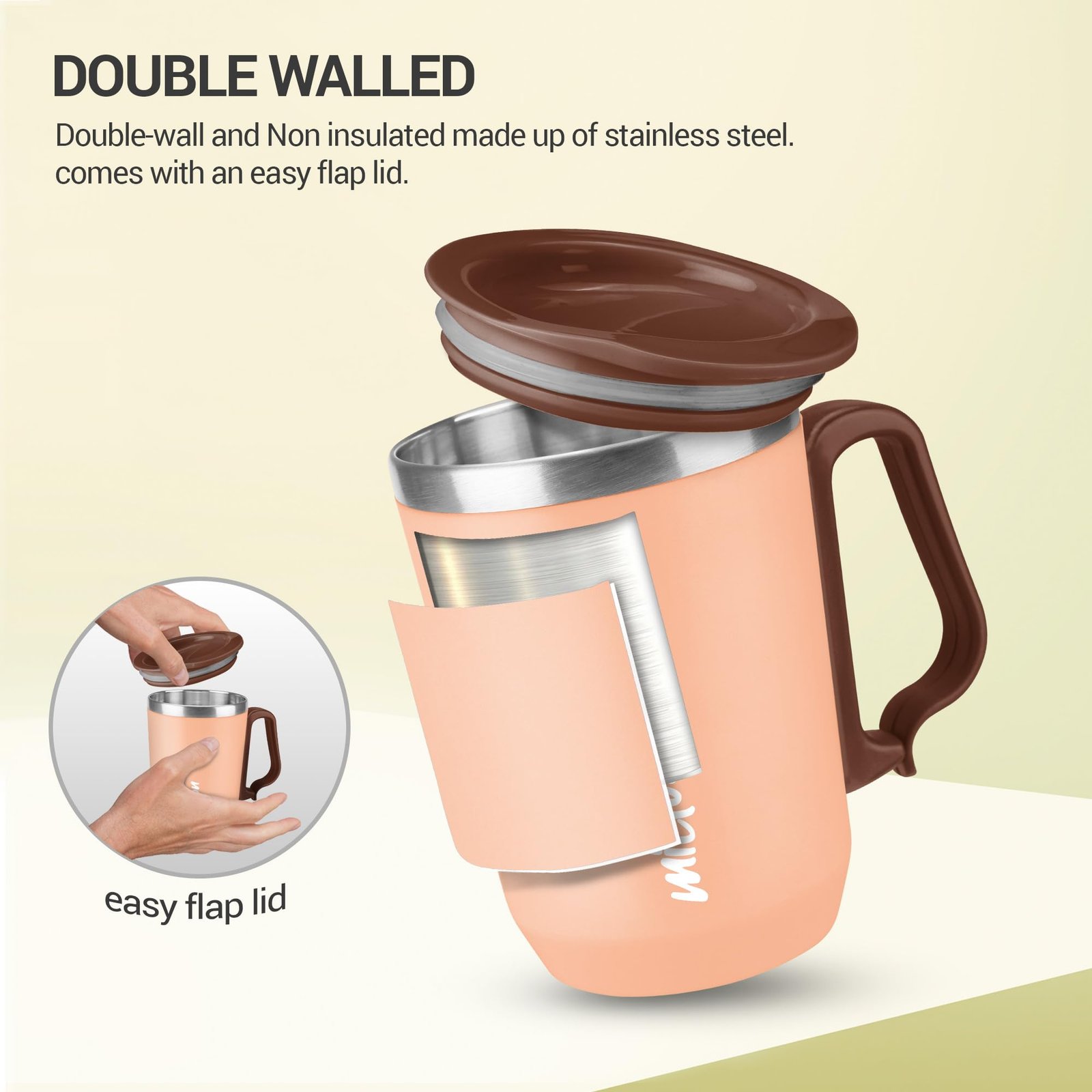 MILTON Cool Touch Coastal Coffee Mug 350 Double Walled 300 ml Inner Stainless Steel Tea Mug and Lid, Coffee Mug Travel Tea Cup, Black Coffee, Single, Peach - Image 5