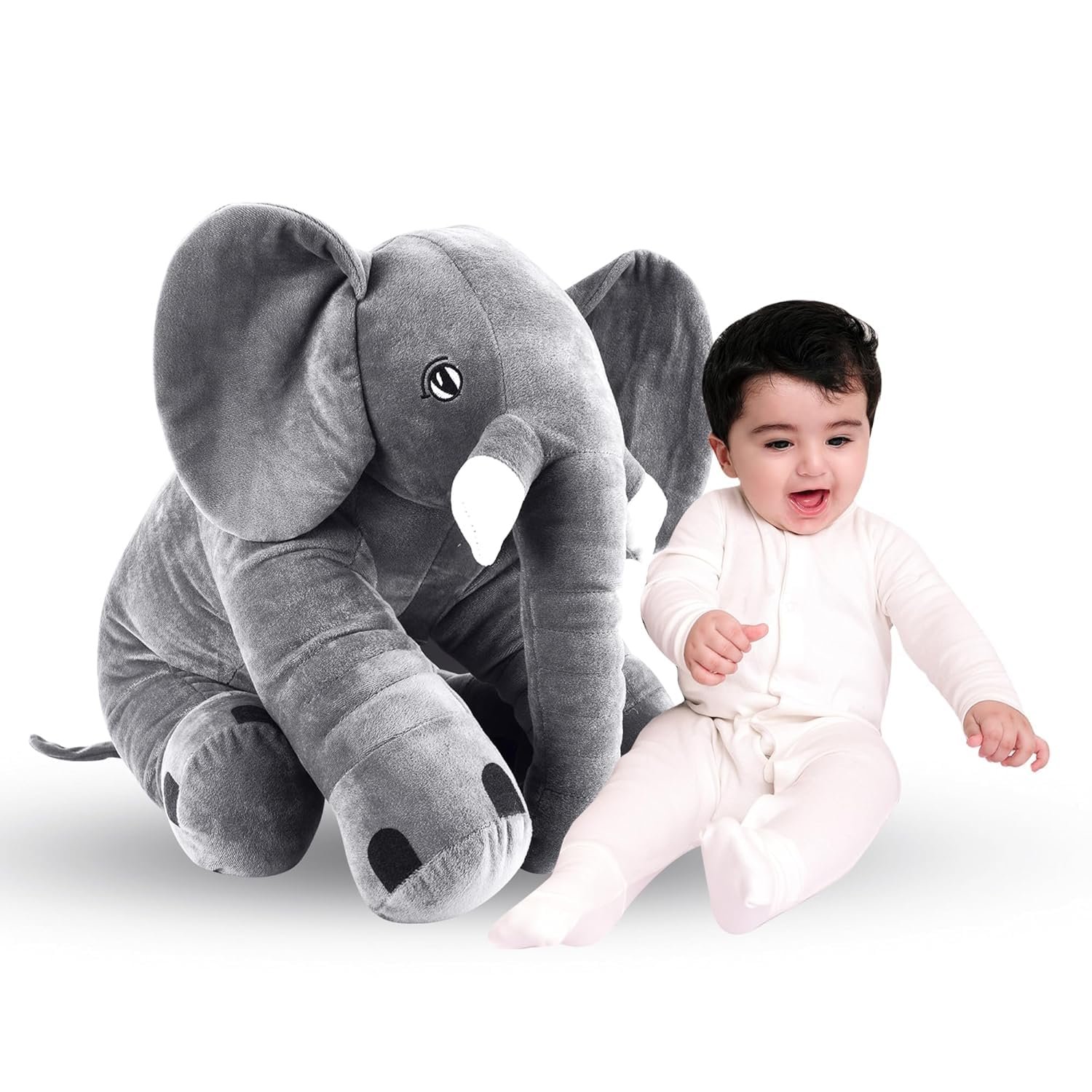 TeddyTwist Elephant Soft Toy, Big Size Fibre Filled Stuffed Animal Plush Hugging Toy for Kids (60 cm) (Grey) - Image 6