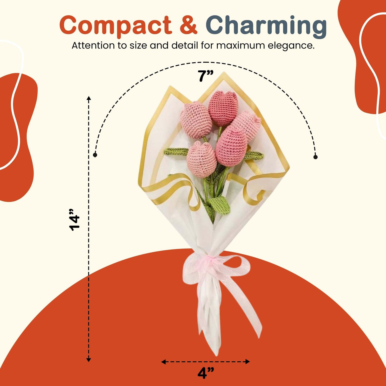 Happy Threads Charming Tulips Crochet Flower Bouquet (5 Pcs) - Rose Pink & Light Pink | Handmade Crochet Flower Bouquet Gift for Men & Women | Eco-Friendly Artificial Flowers for Home & Office Decor - Image 7