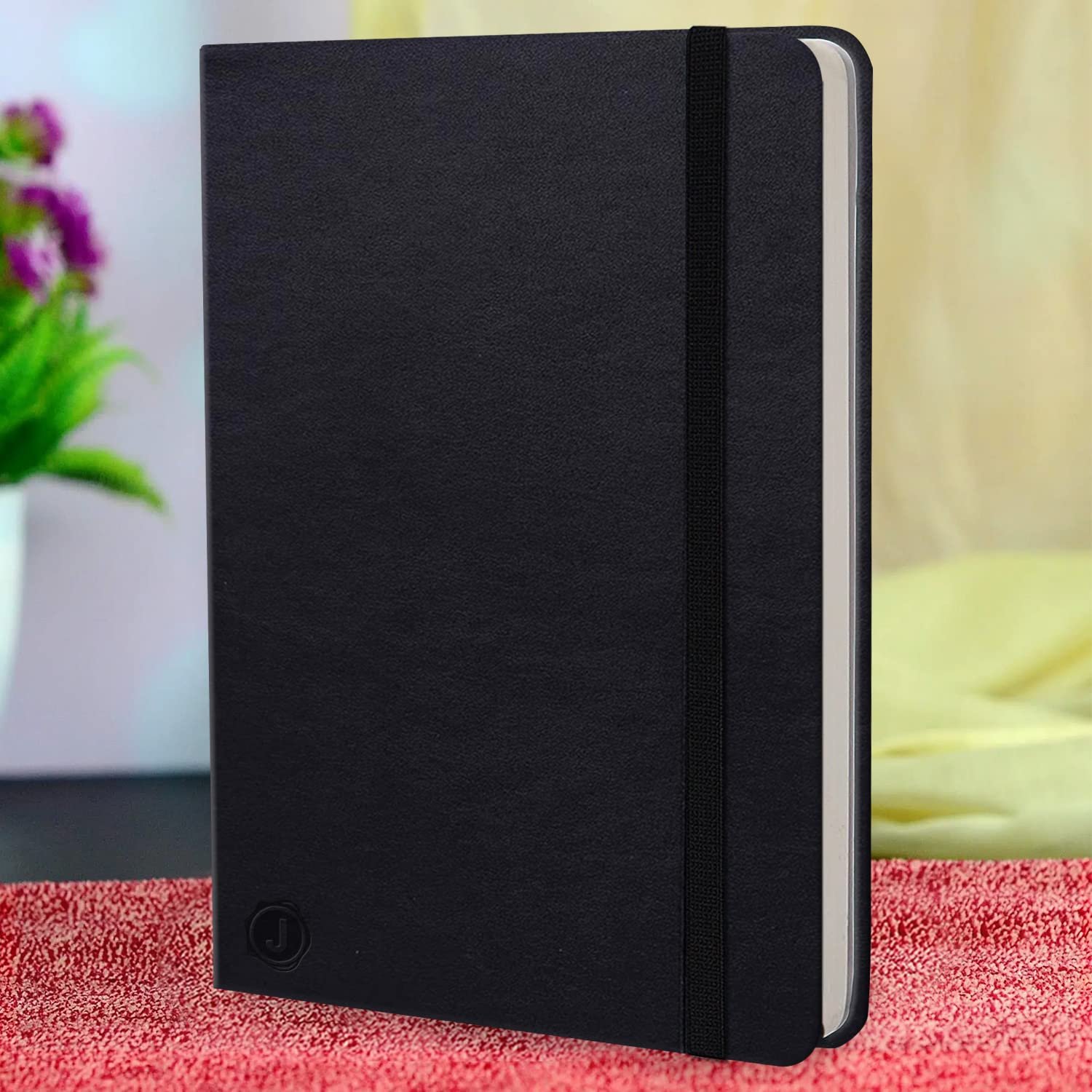 Jhingalala Black PU Leather Executive Notebook Diary with Elastic Lock For Office Personal Daily Planner Notebook Undated Diary, A5 Size Notebook Journal Diary with 192 Ruled Pages (Plain)